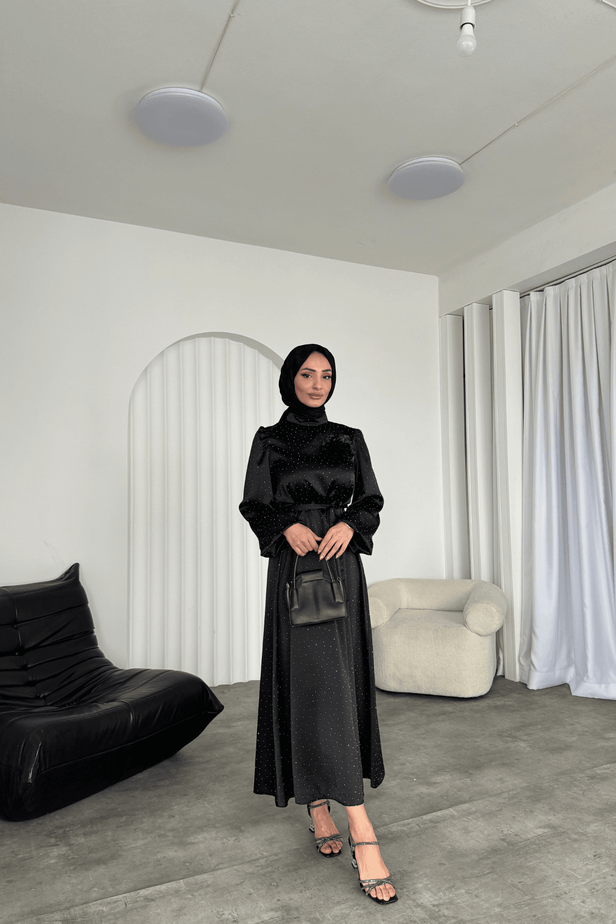 Alora Saten Taşlı Elbise