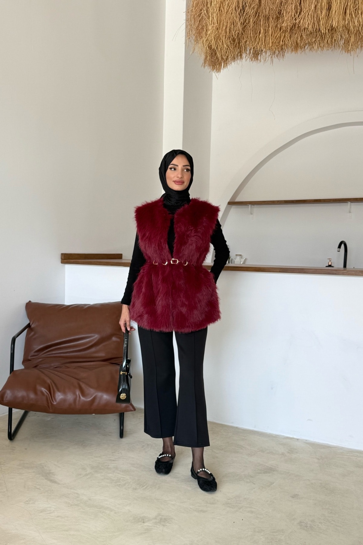 Sis Premium Kürk Yelek | Bordo