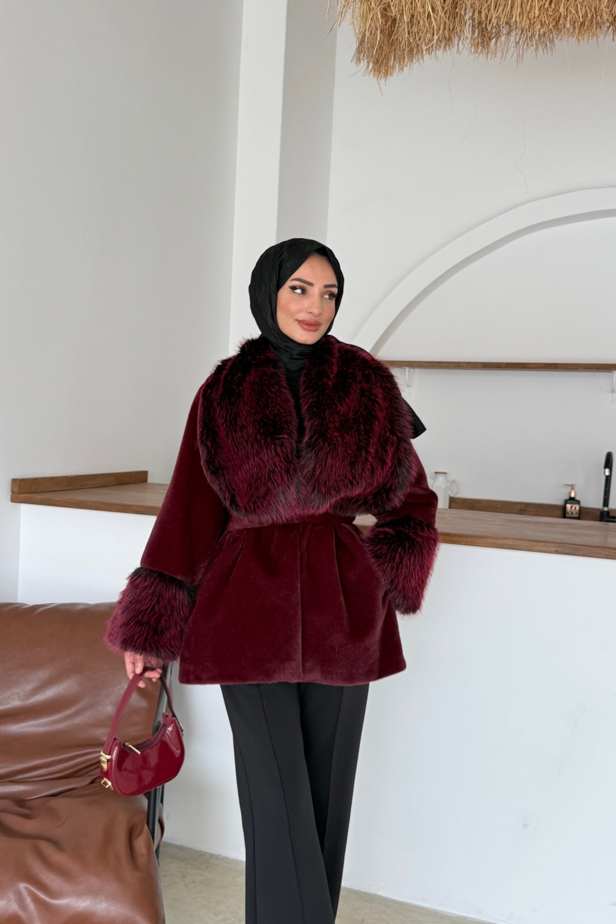 Minose Kürk Ceket | Bordo
