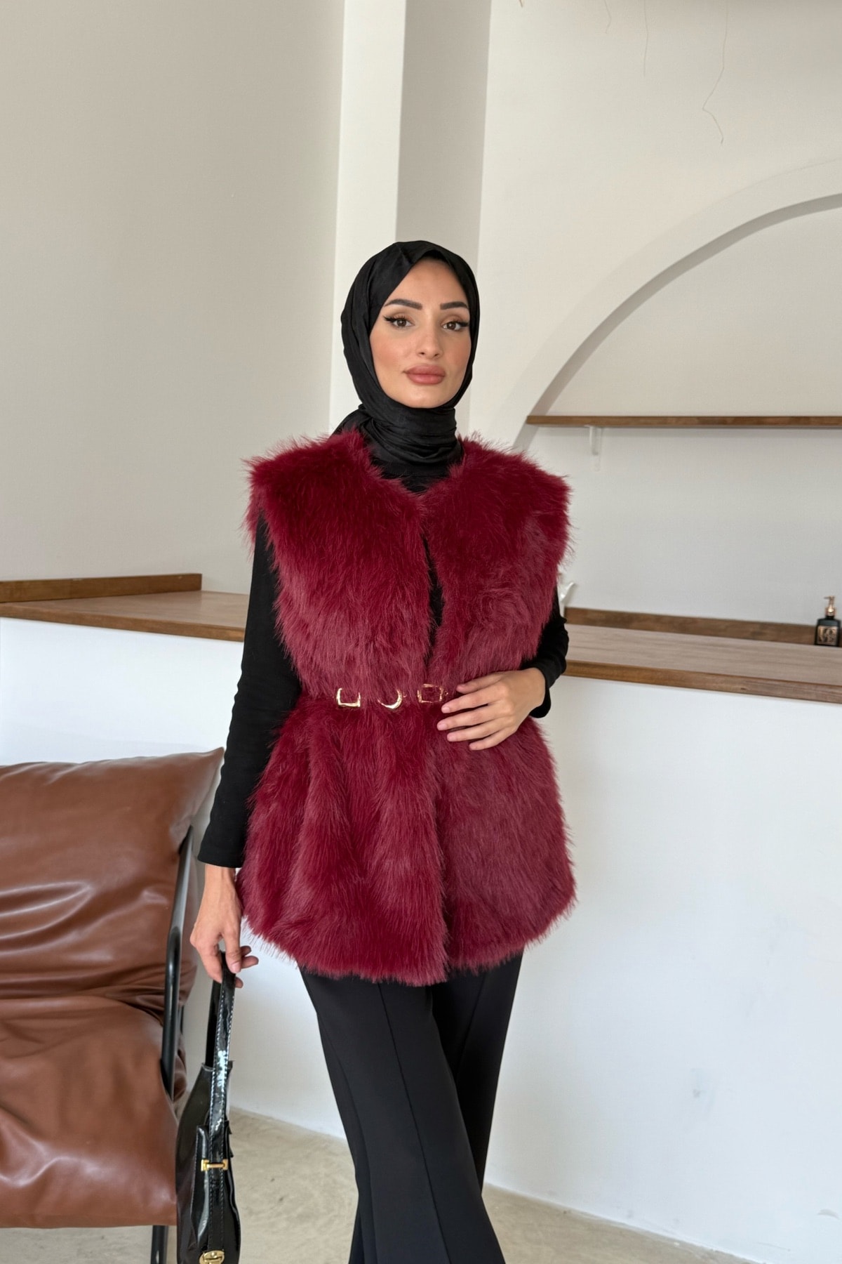 Sis Premium Kürk Yelek | Bordo