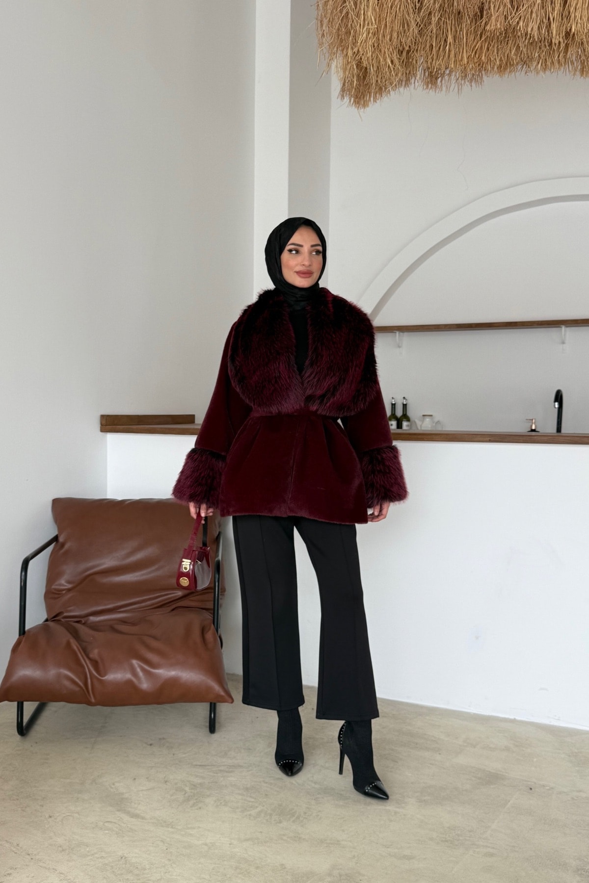 Minose Kürk Ceket | Bordo