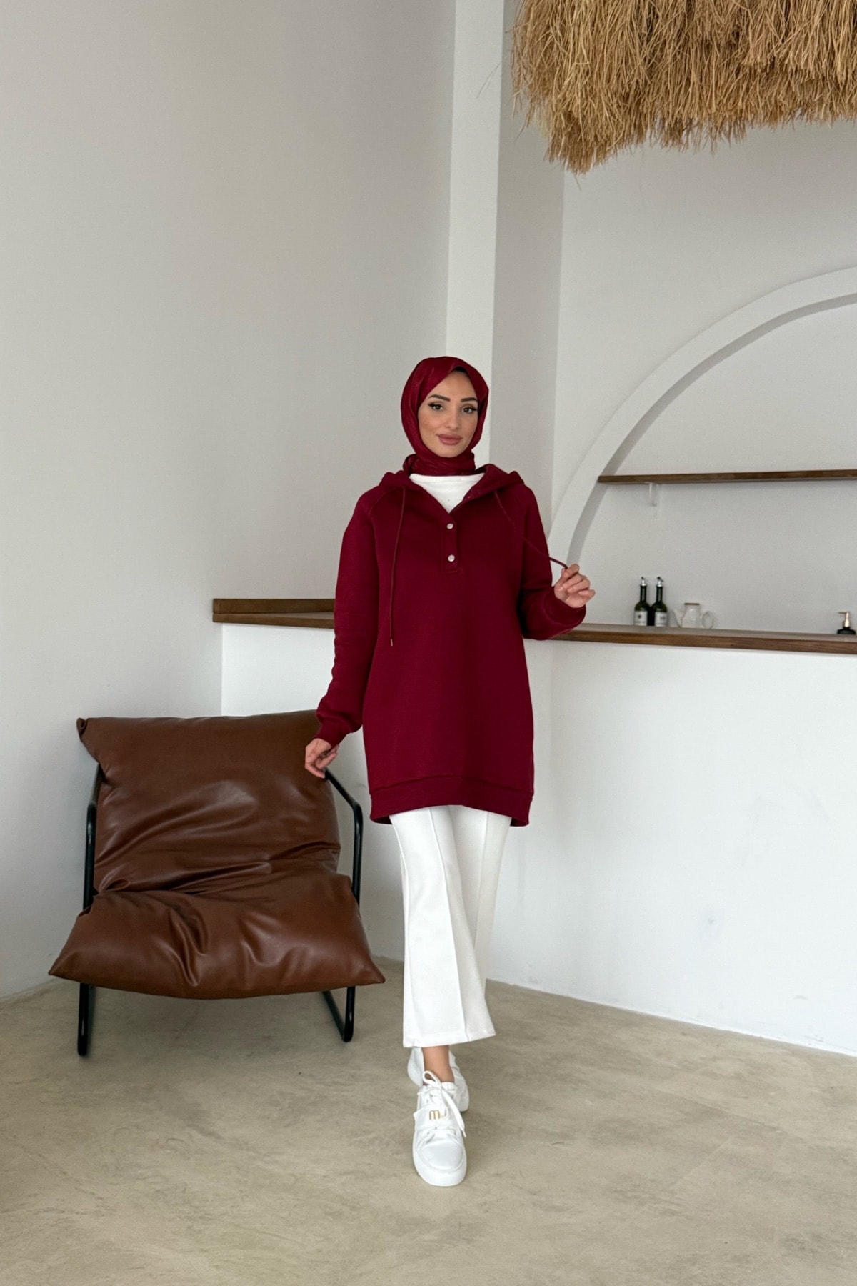 Amber Şardonlu Tunik | Bordo