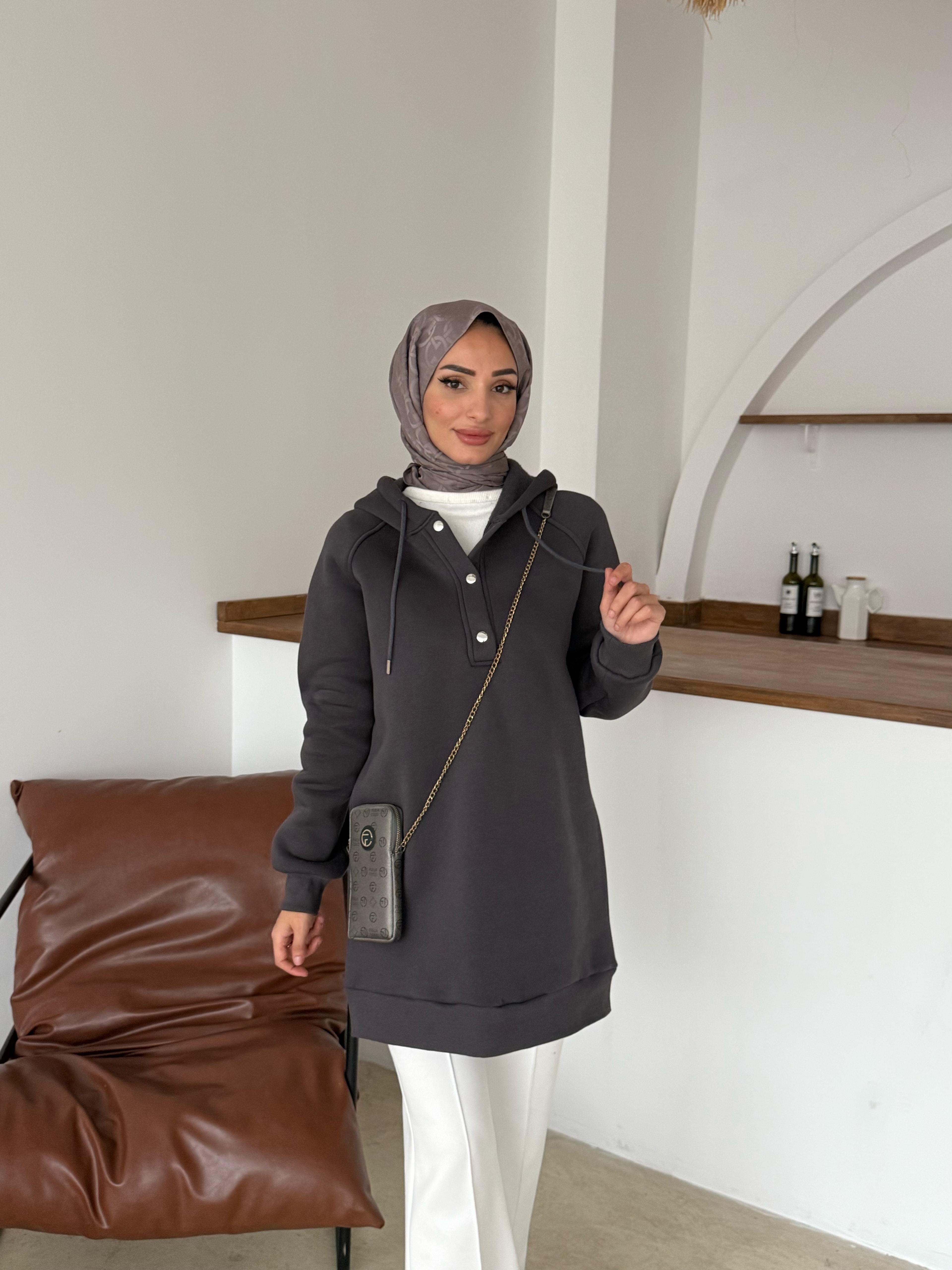 Amber Şardonlu Tunik | Gri