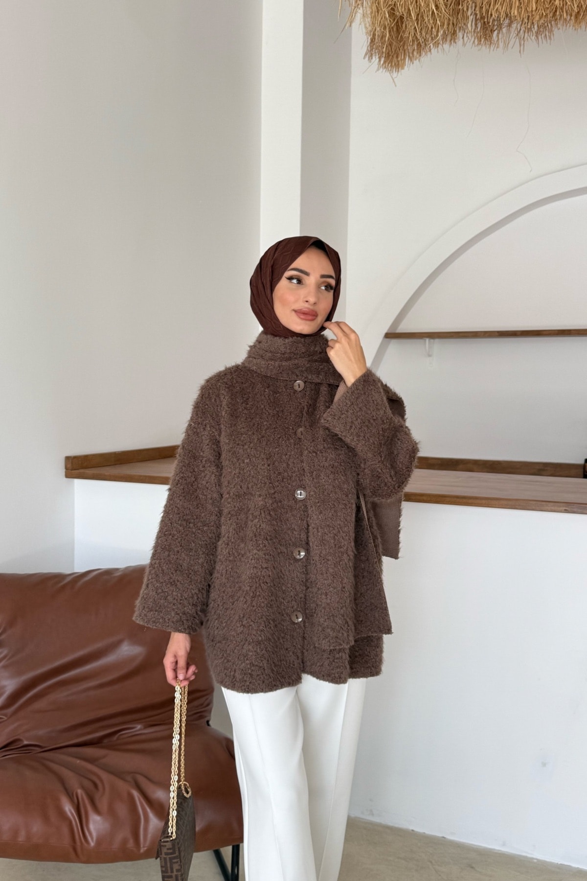 Foks Peluş Ceket | Kahve