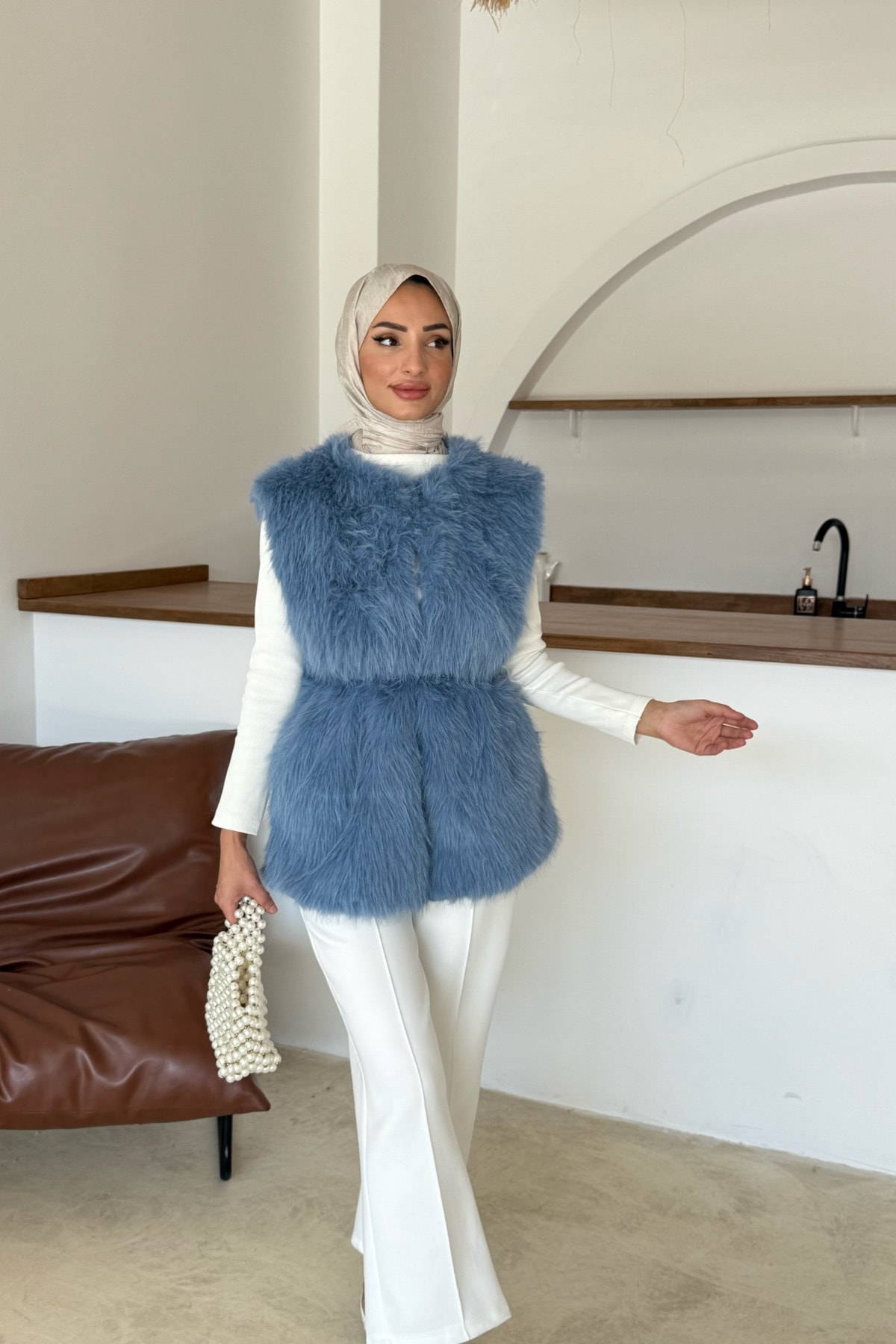 Sis Premium Kürk Yelek | Mavi