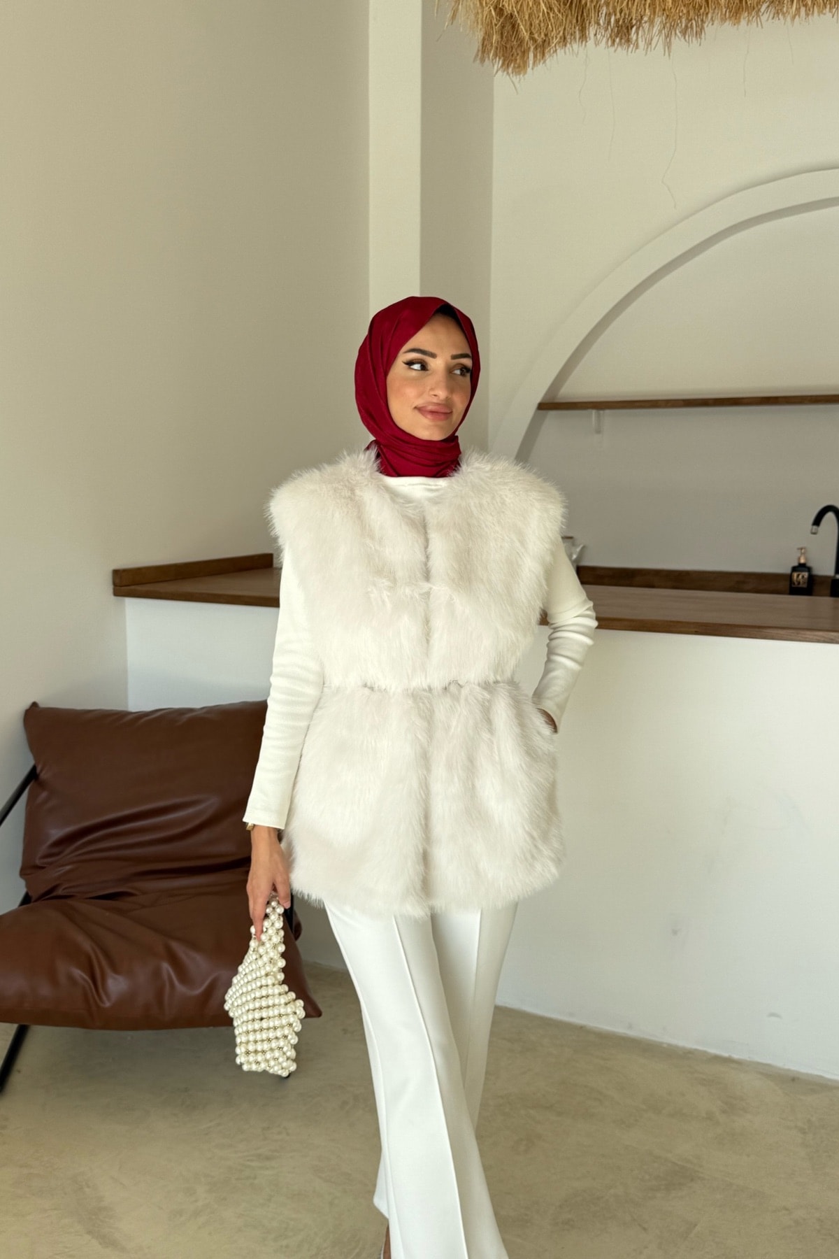 Sis Premium Kürk Yelek | Beyaz