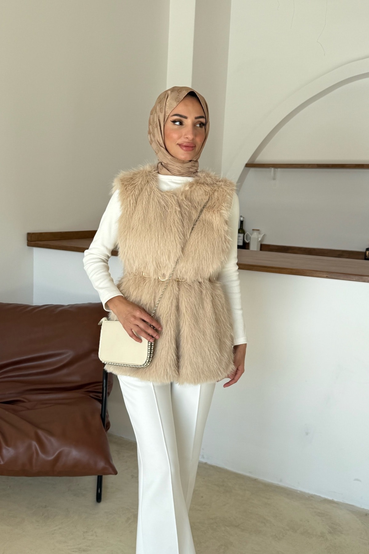 Sis Premium Kürk Yelek | Latte