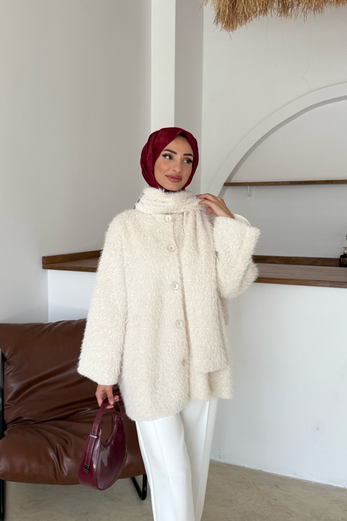 Foks Peluş Ceket | Krem