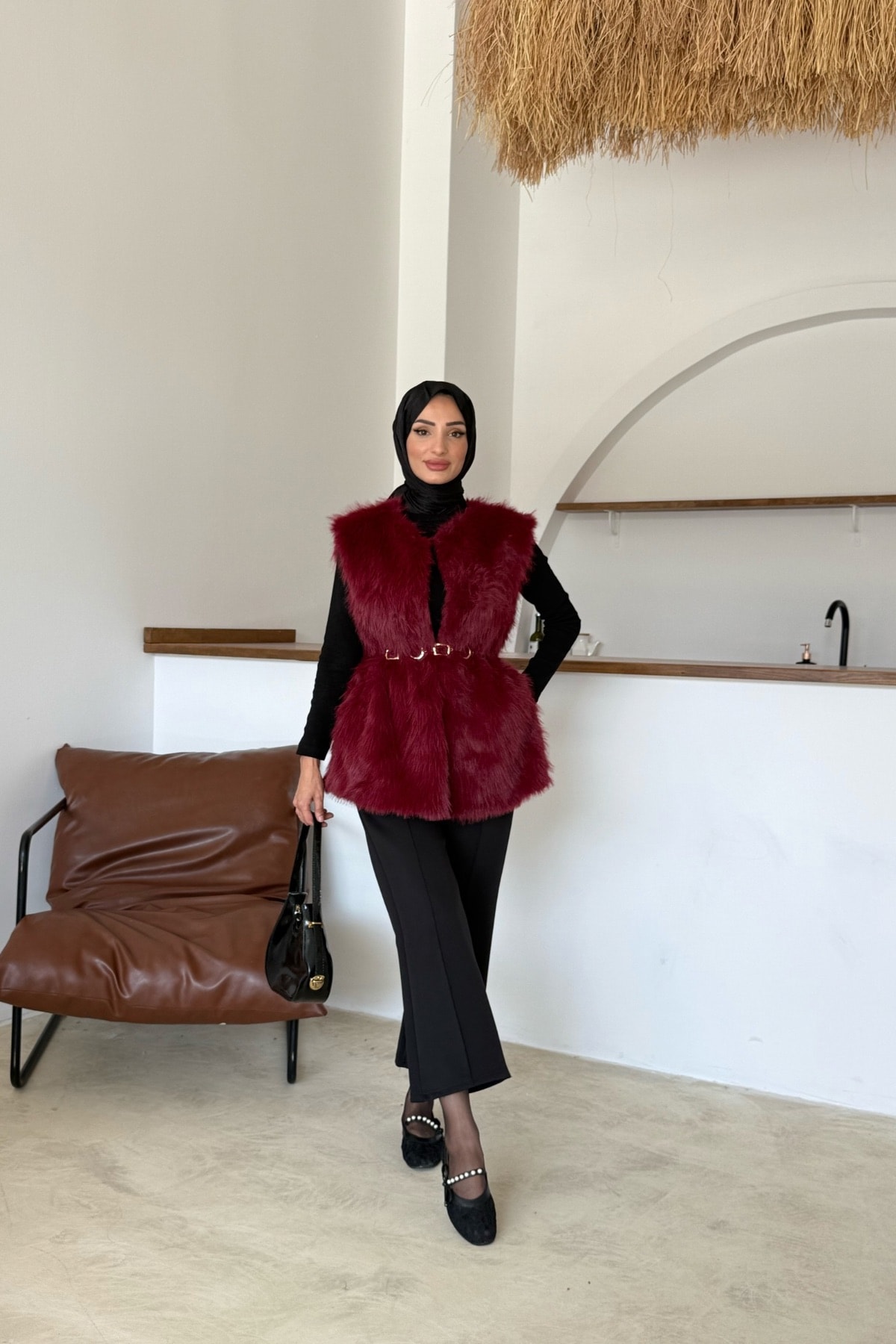 Sis Premium Kürk Yelek | Bordo