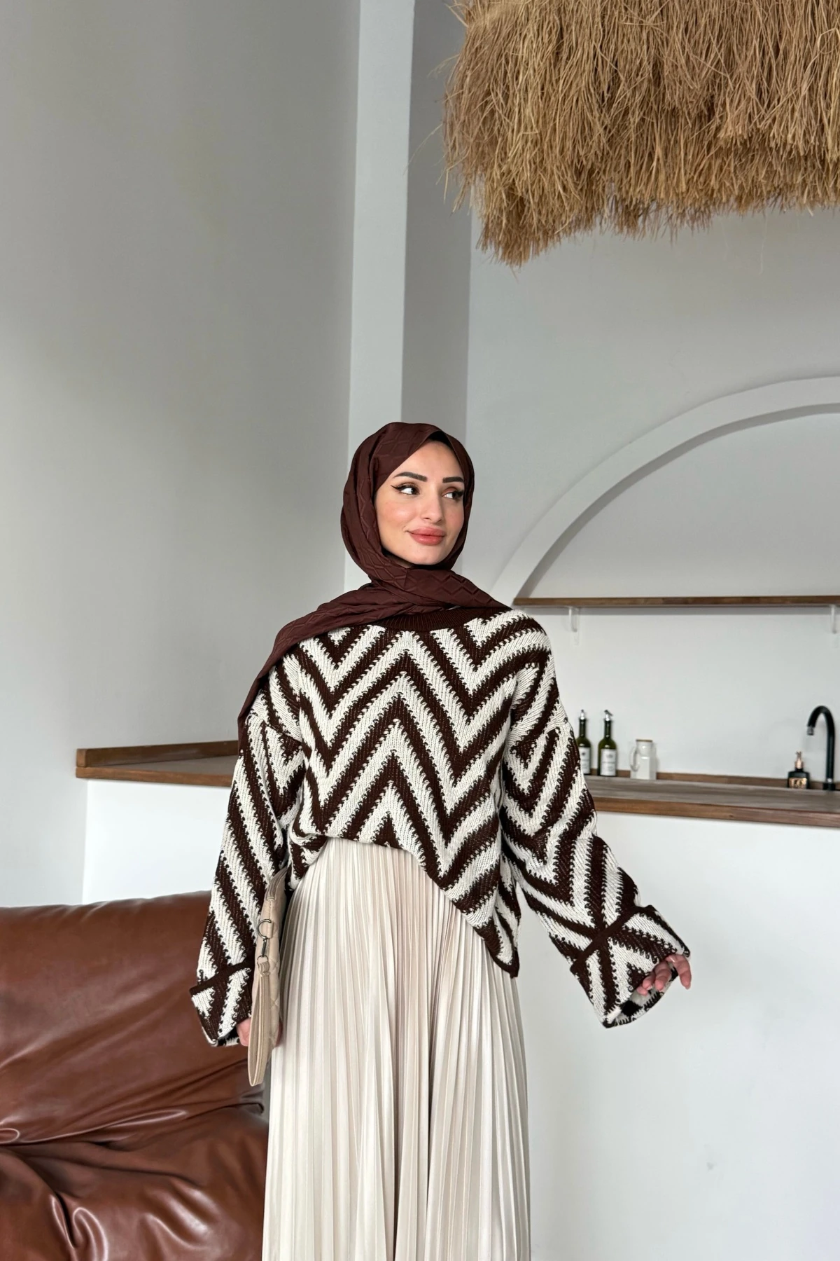 Duru Zikzak Desenli Kazak | Kahve