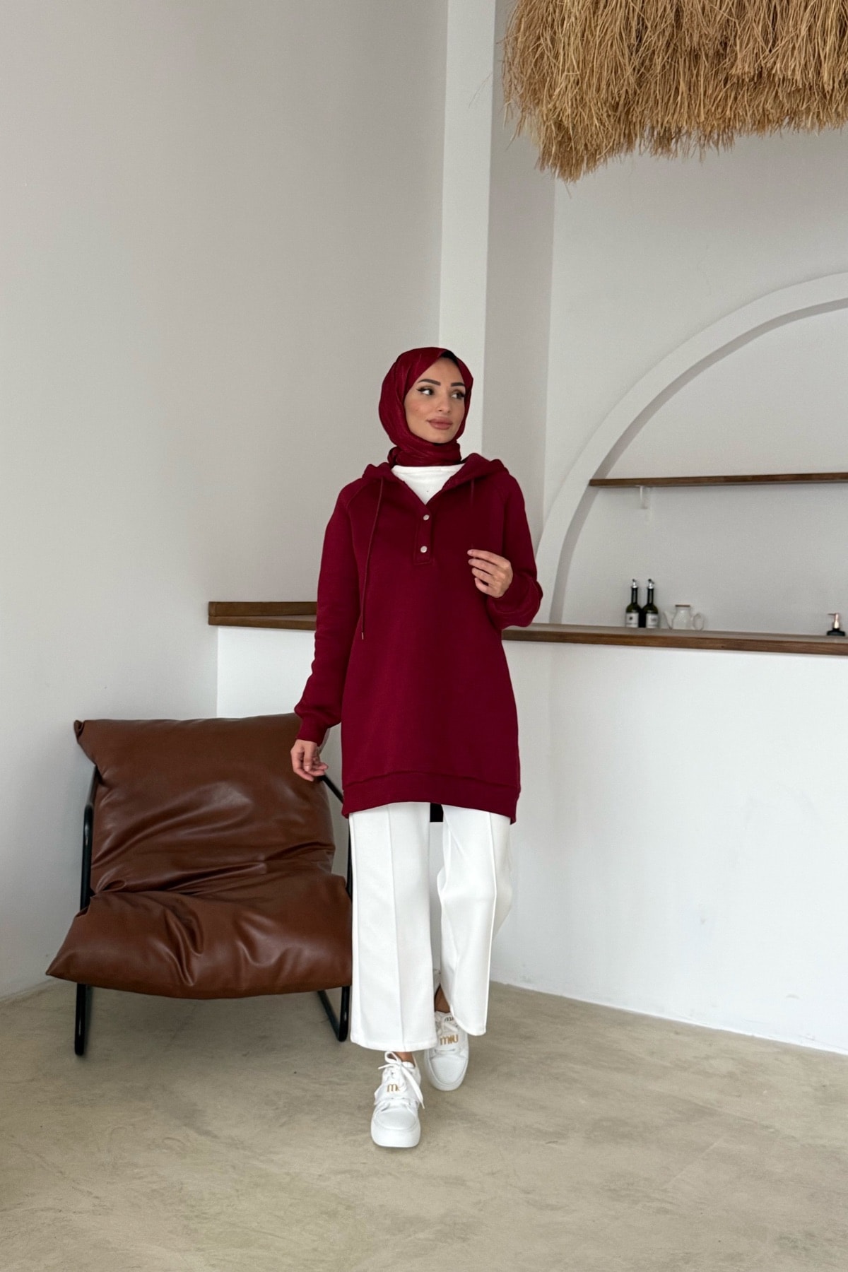 Amber Şardonlu Tunik | Bordo