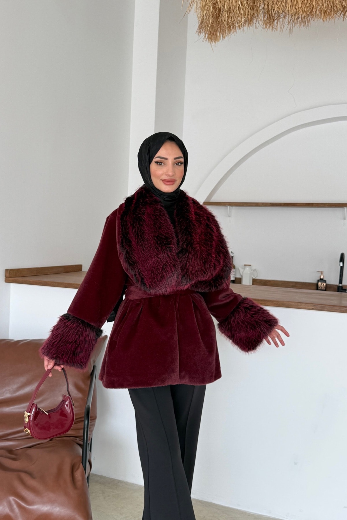 Minose Kürk Ceket | Bordo