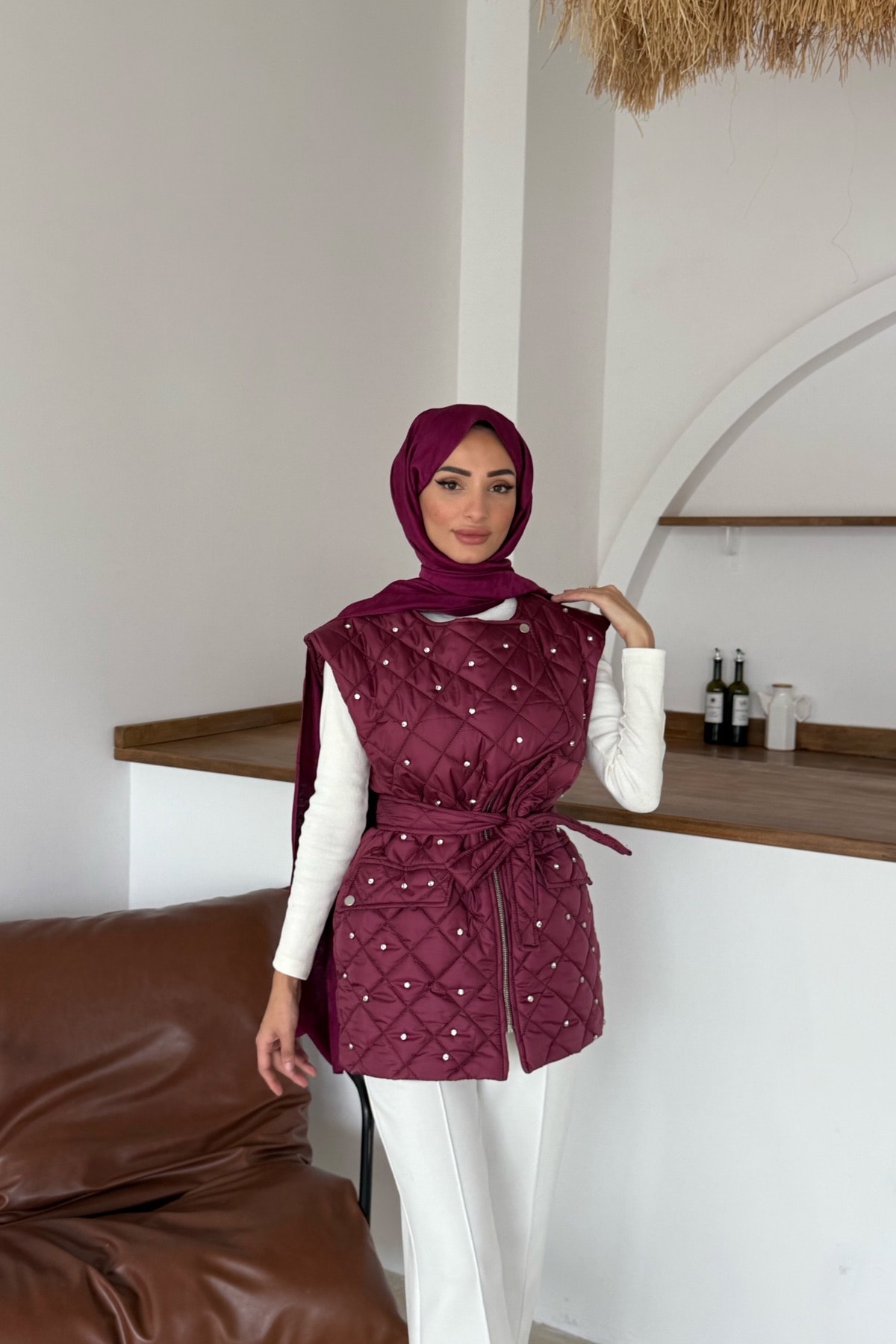 Asude Taşlı Yelek | Mürdüm