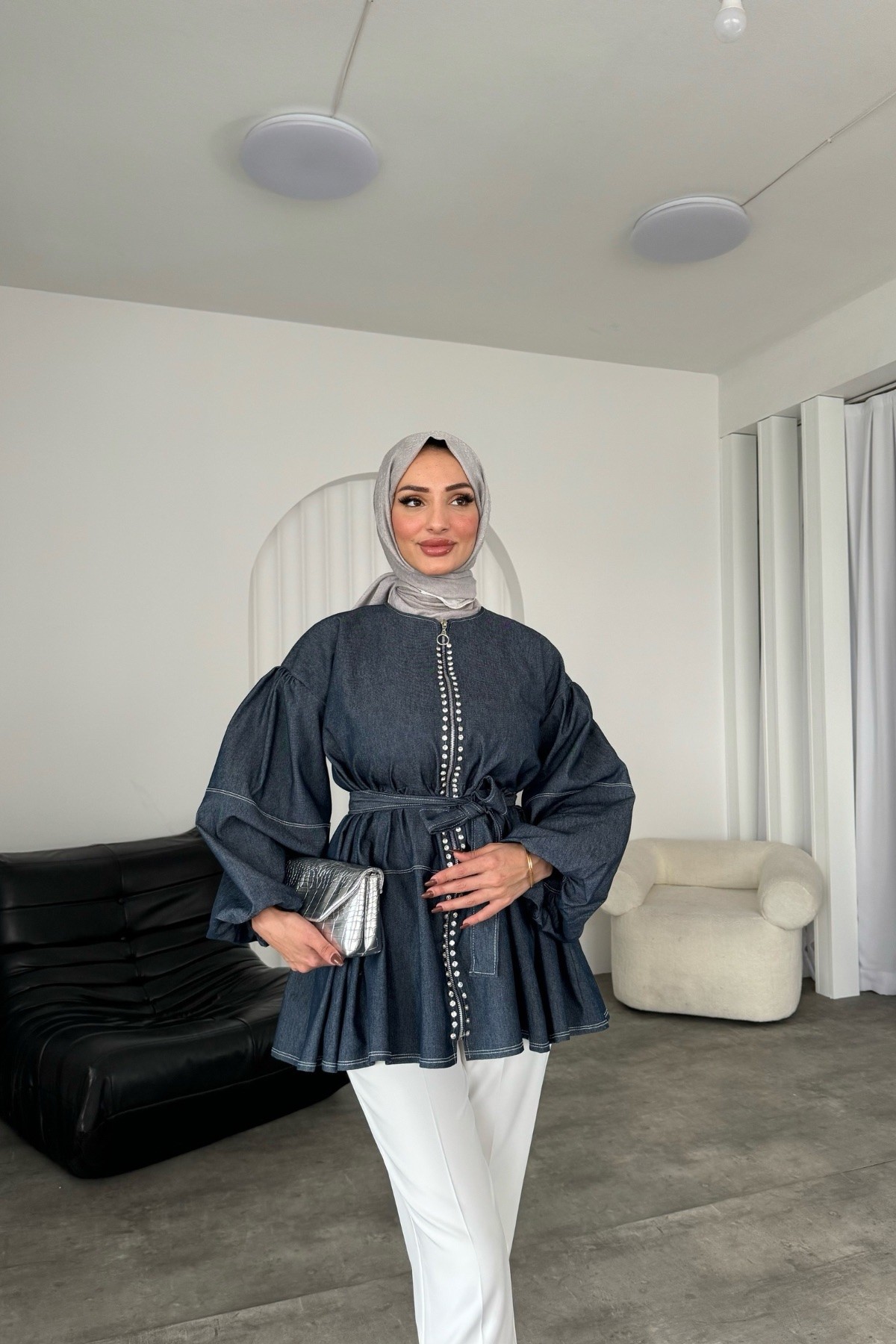 Melda Taşlı Fermuarlı Tunik