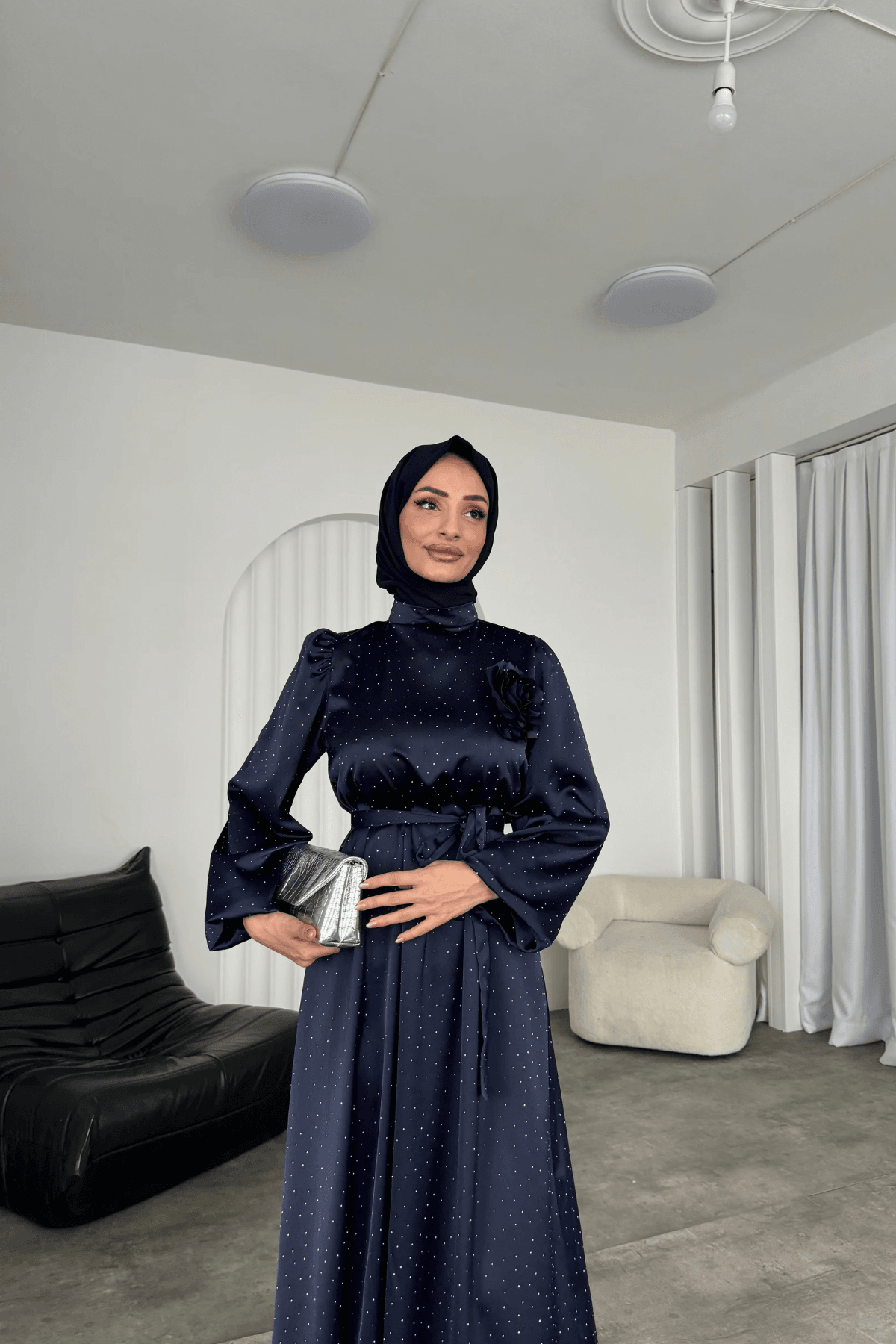 Alora Saten Taşlı Elbise