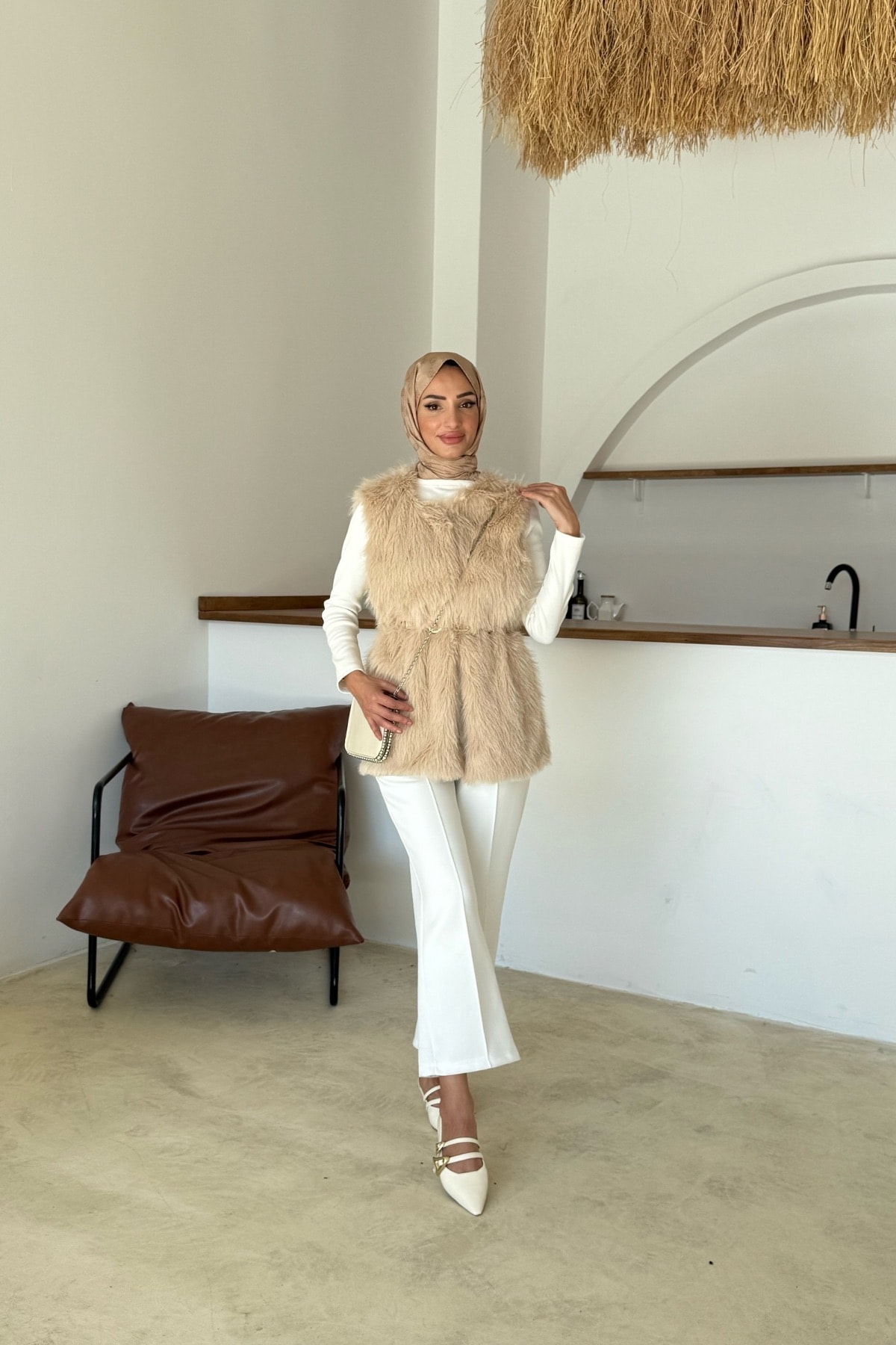 Sis Premium Kürk Yelek | Latte