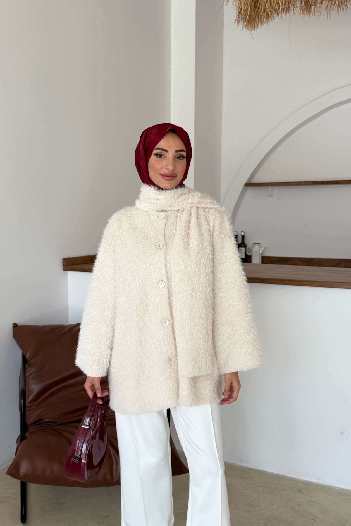 Foks Peluş Ceket | Krem