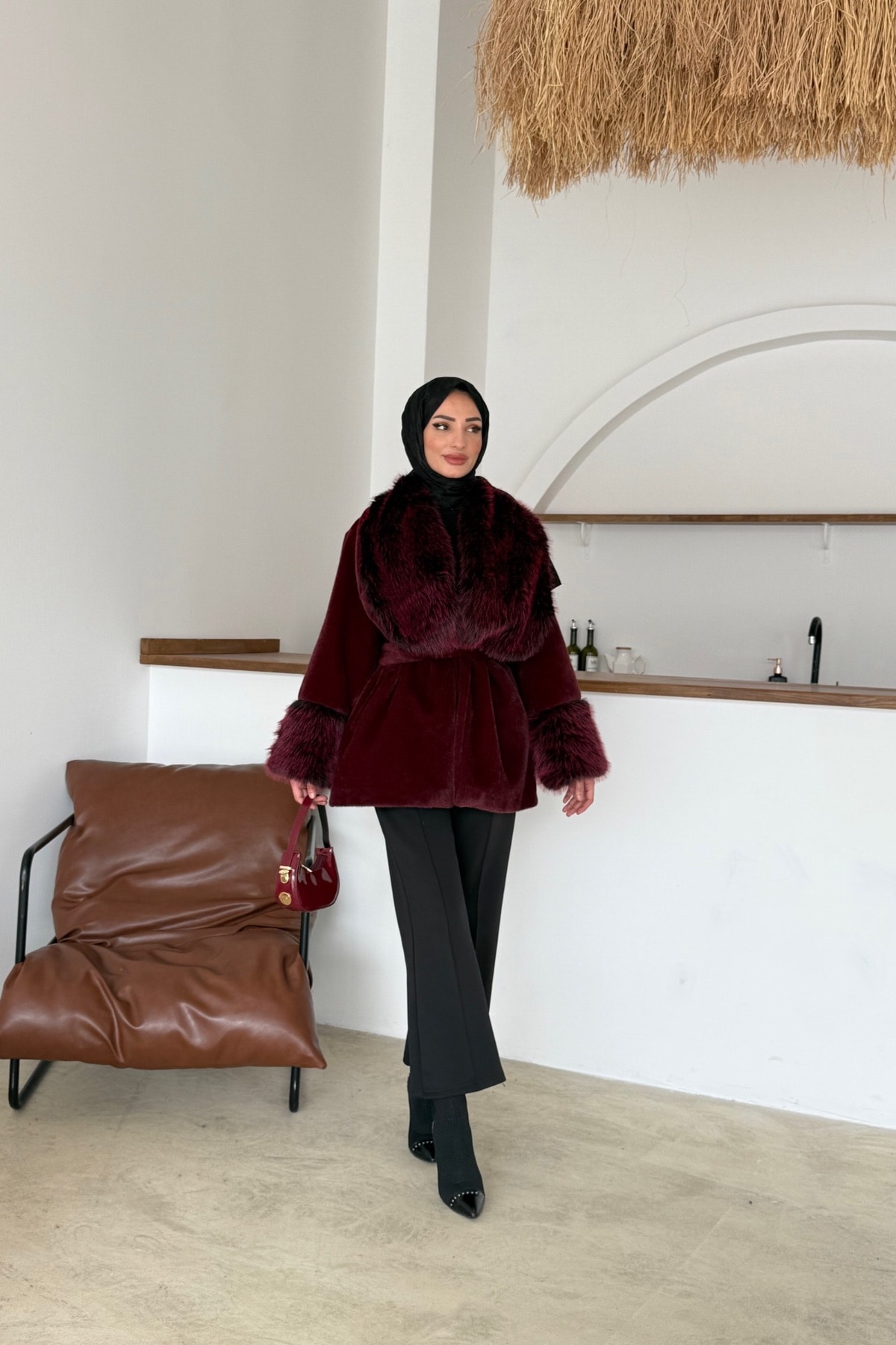 Minose Kürk Ceket | Bordo
