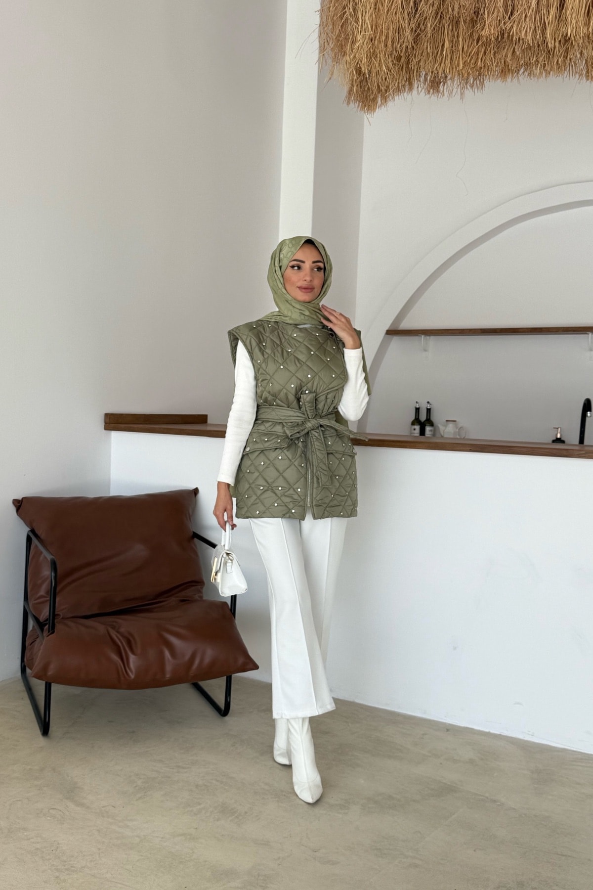 Asude Taşlı Yelek | Yeşil