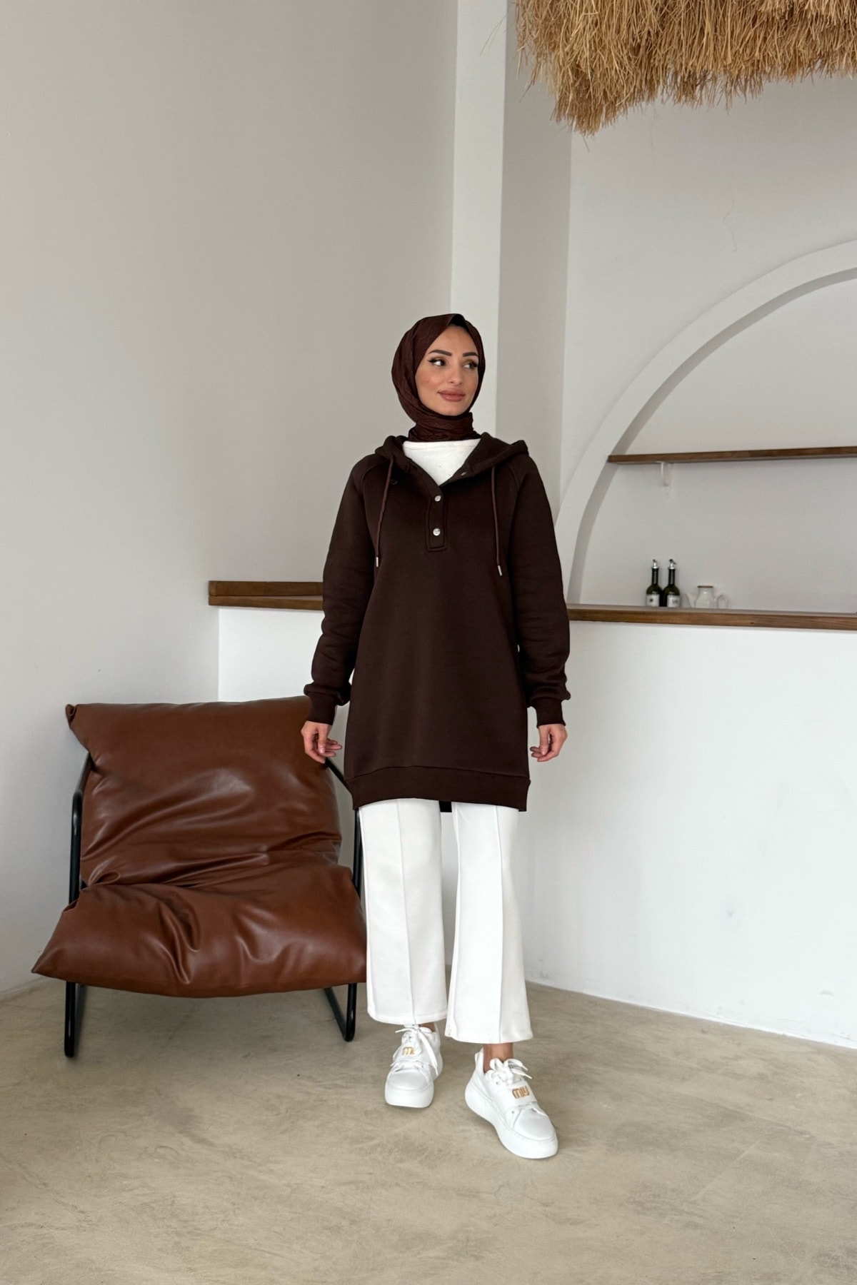 Amber Şardonlu Tunik | Kahve