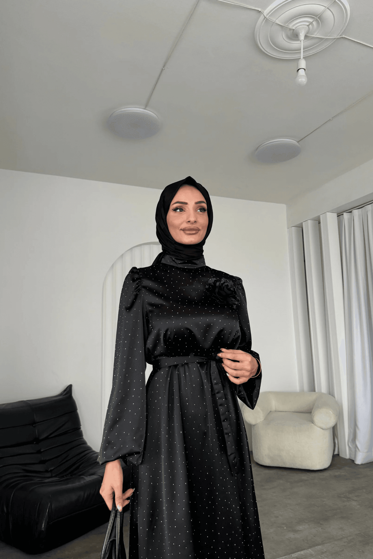 Alora Saten Taşlı Elbise