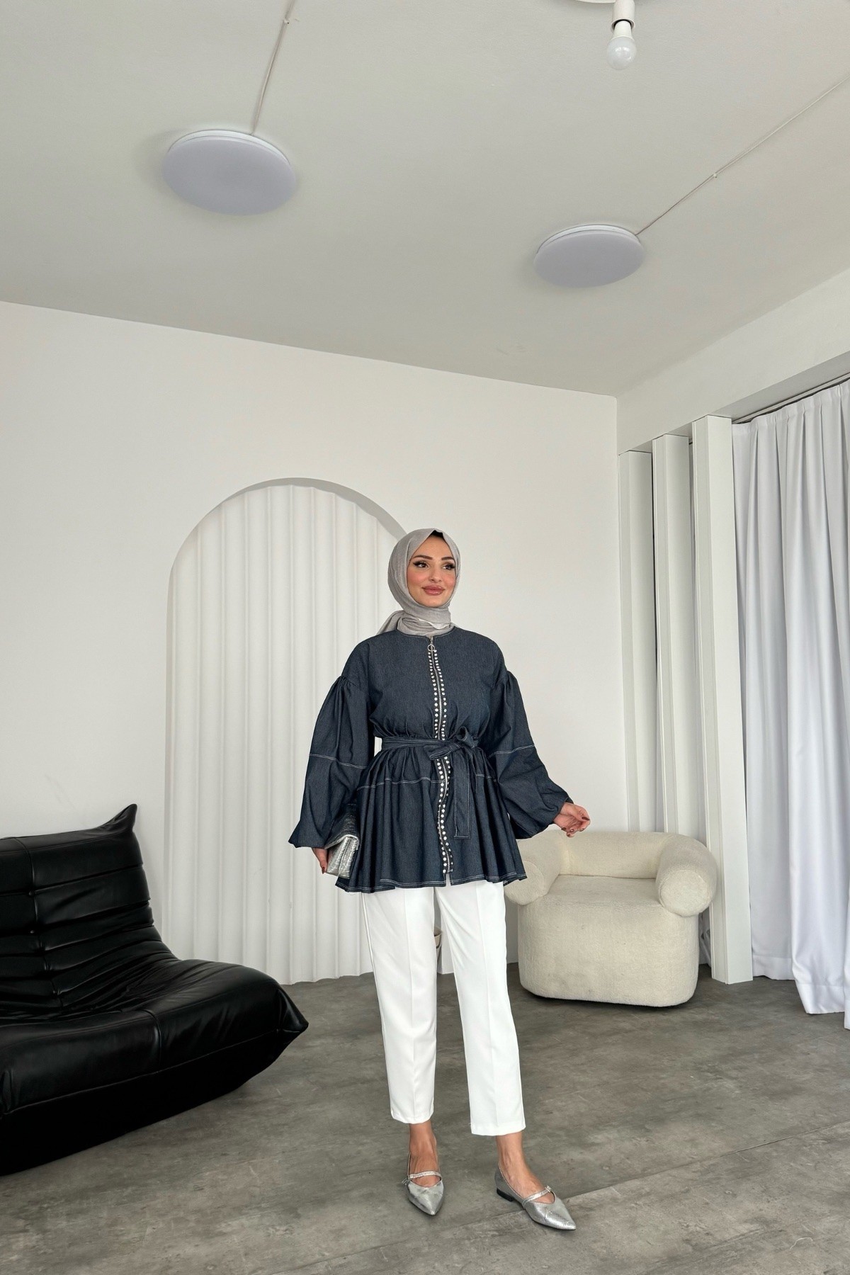 Melda Taşlı Fermuarlı Tunik