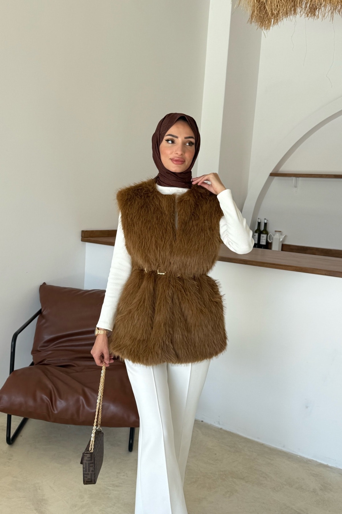 Sis Premium Kürk Yelek | Kahve