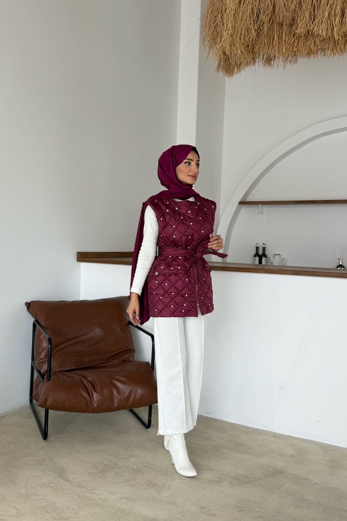 Asude Taşlı Yelek | Mürdüm