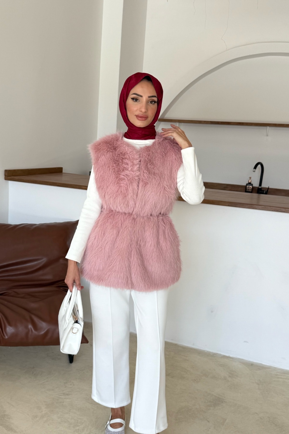 Sis Premim Kürk Yelek | Pembe
