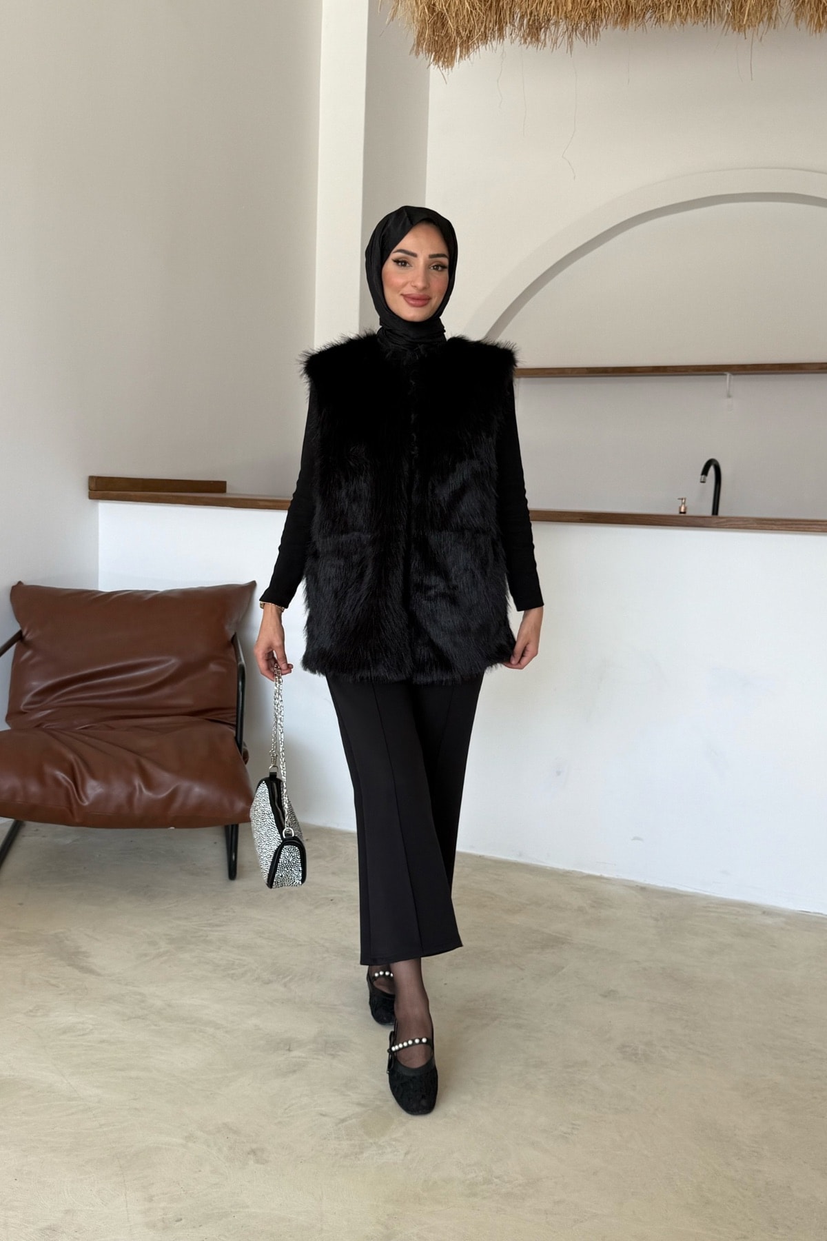 Sis Premium Kürk Yelek | Siyah