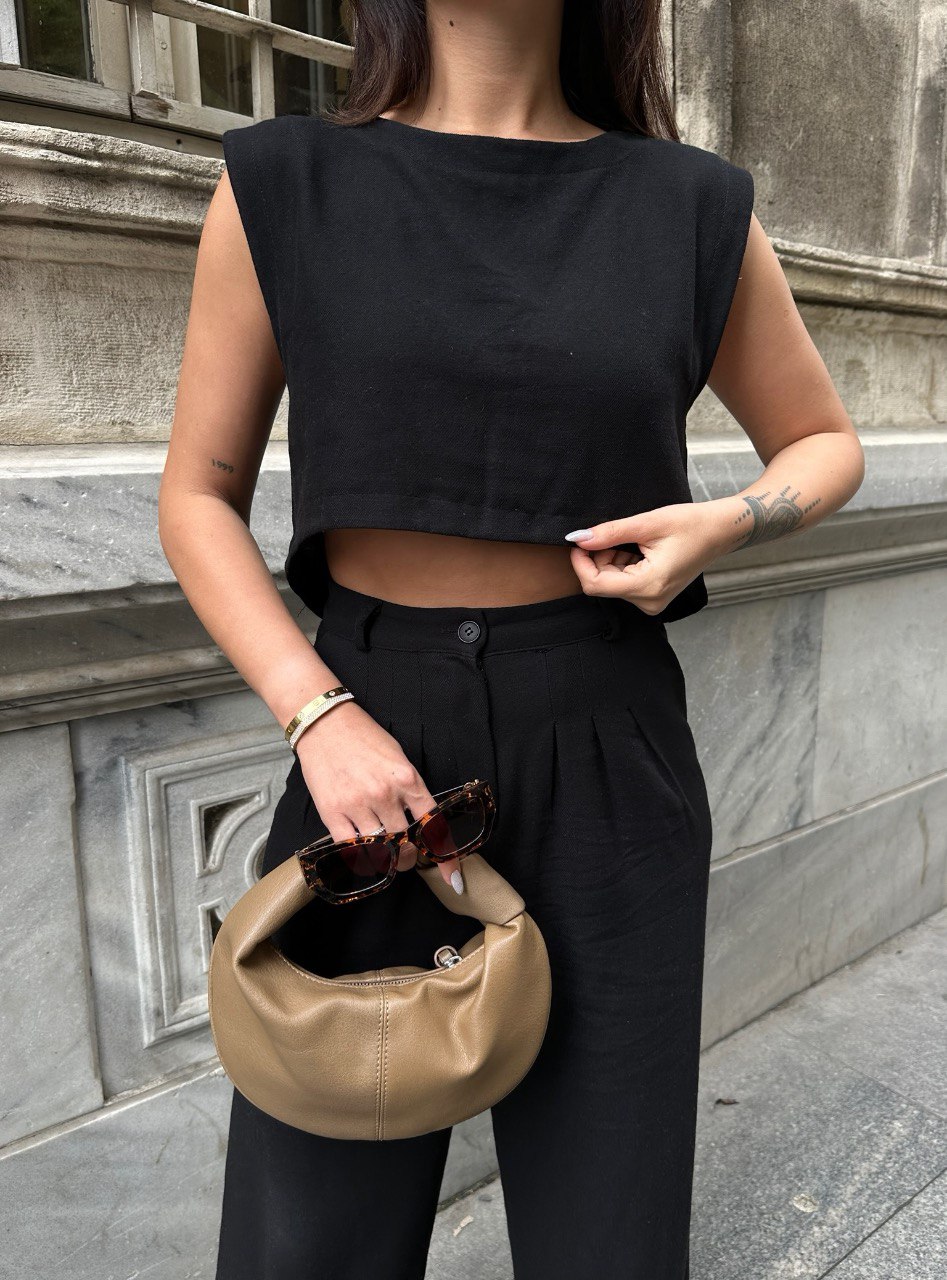 Keten Palazzo Pantolonlu İkili Takım