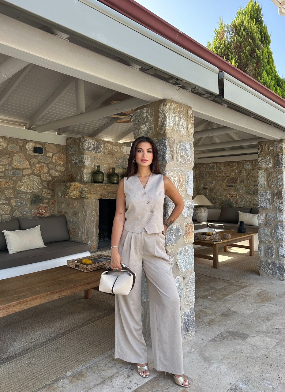 Çapraz Düğme Yelekli İkili Takım