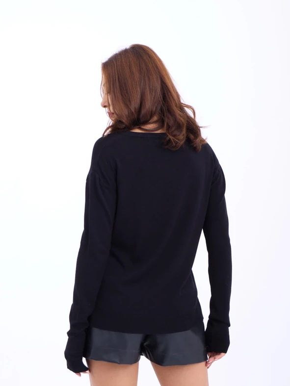 Basic V Yaka Triko Siyah Kazak