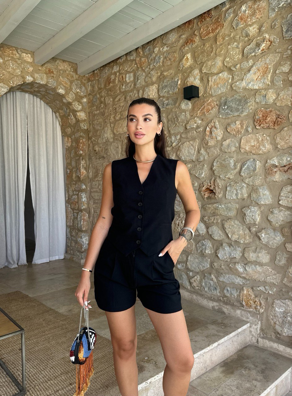 Şort - Yelek İkili Salaş Keten Takım