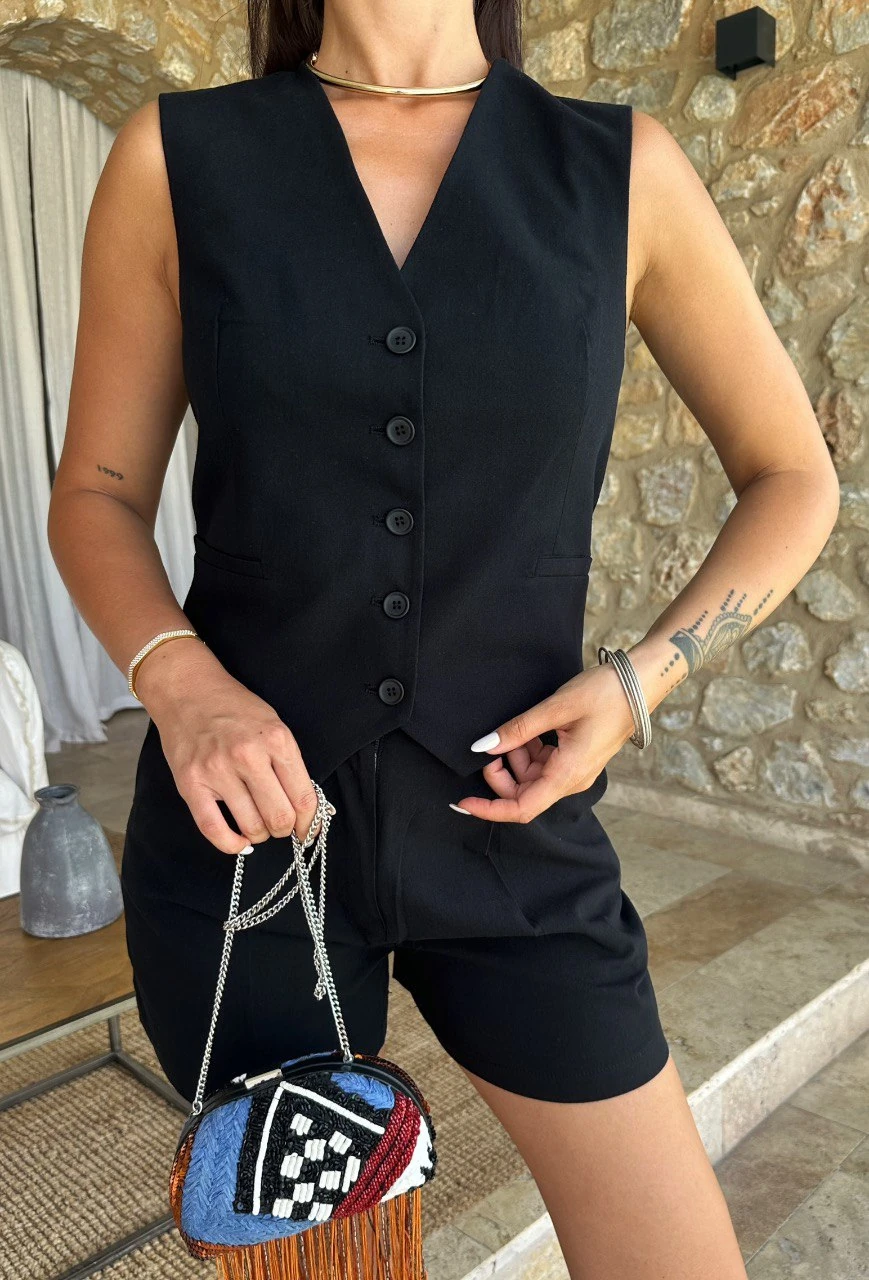 Şort - Yelek İkili Salaş Keten Takım