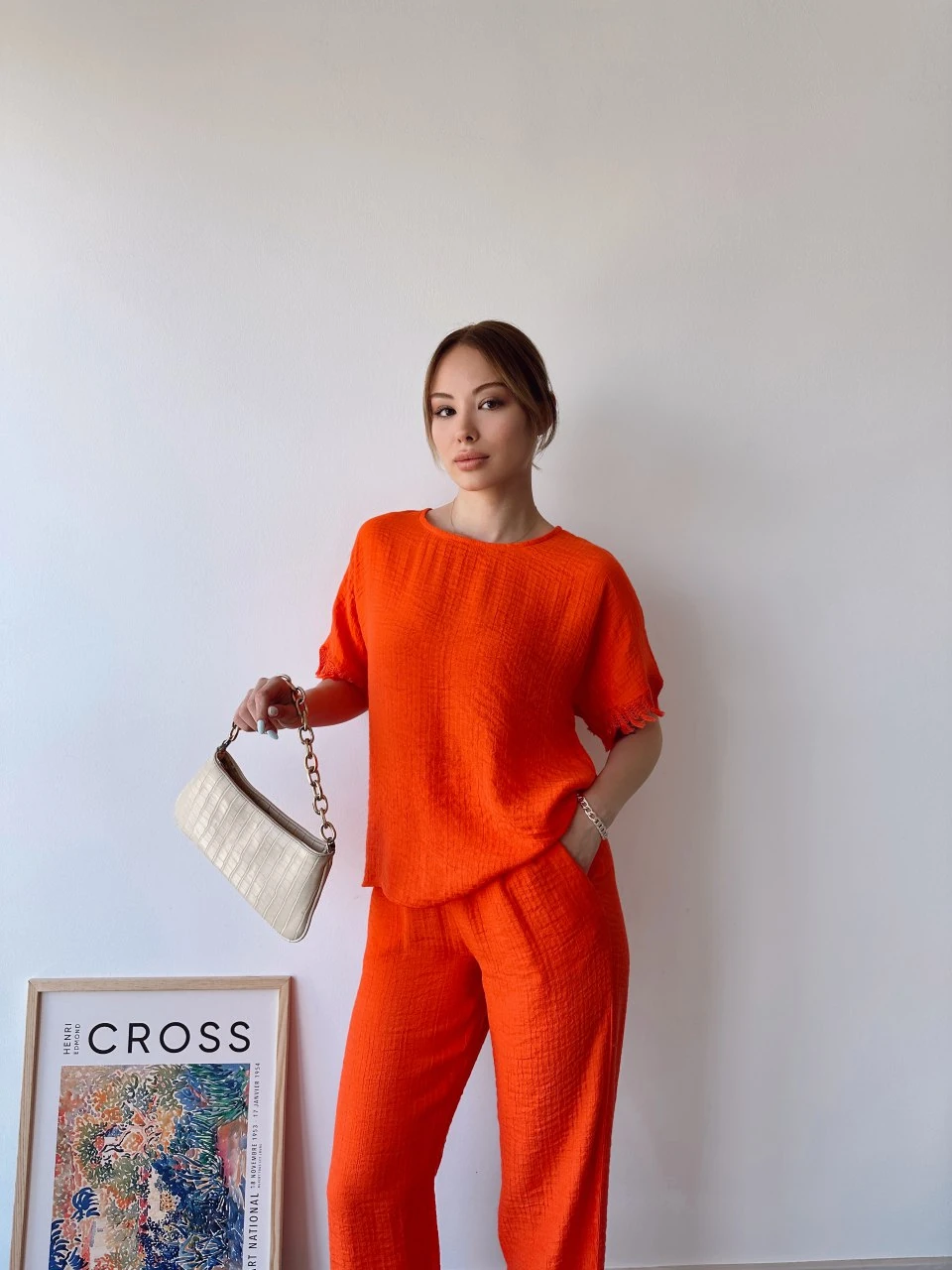 Paça ve Kol Püskül Detaylı Keten İkili Takım