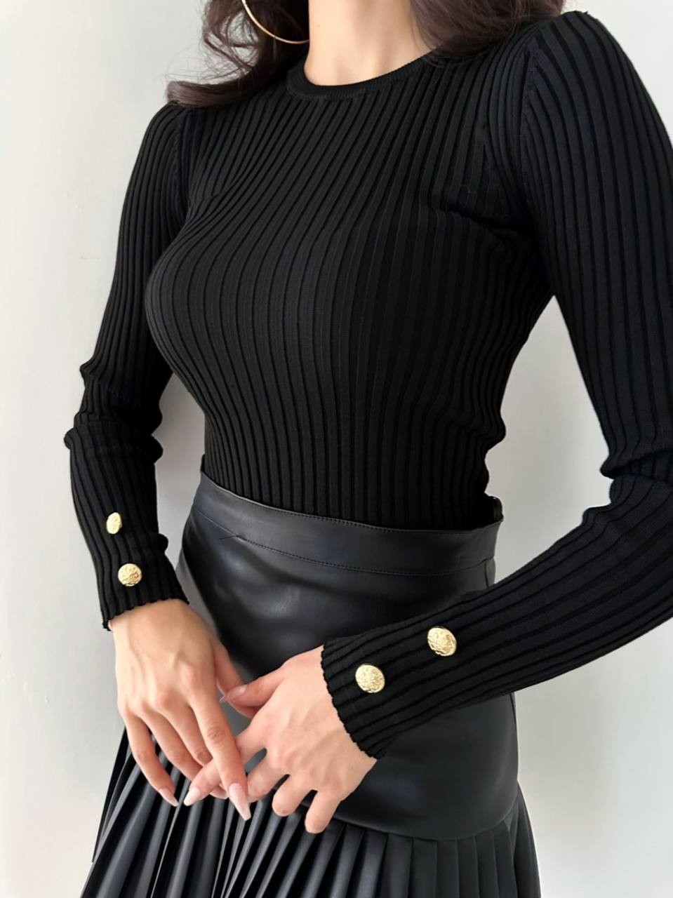 Kol Düğme Detaylı Premium Triko Body Kazak