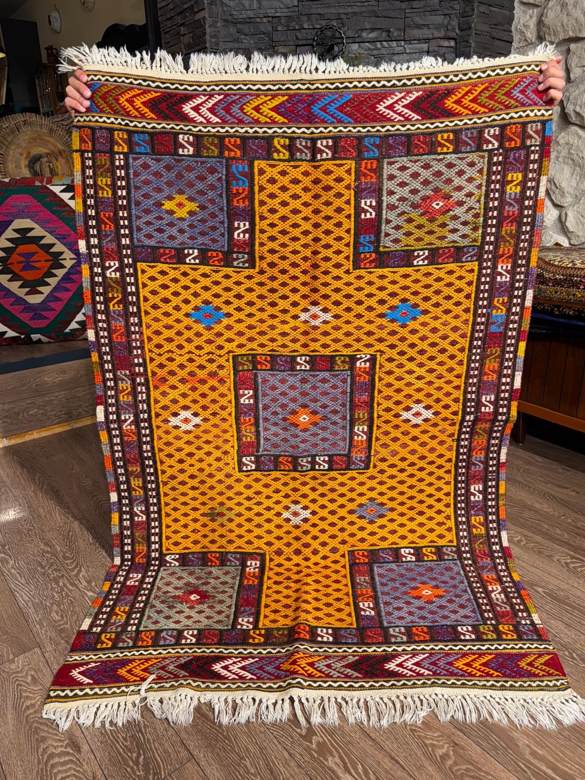 Fethiye El Dokuma Cicim Kilim – Kirman Yün, Kök Boyalı