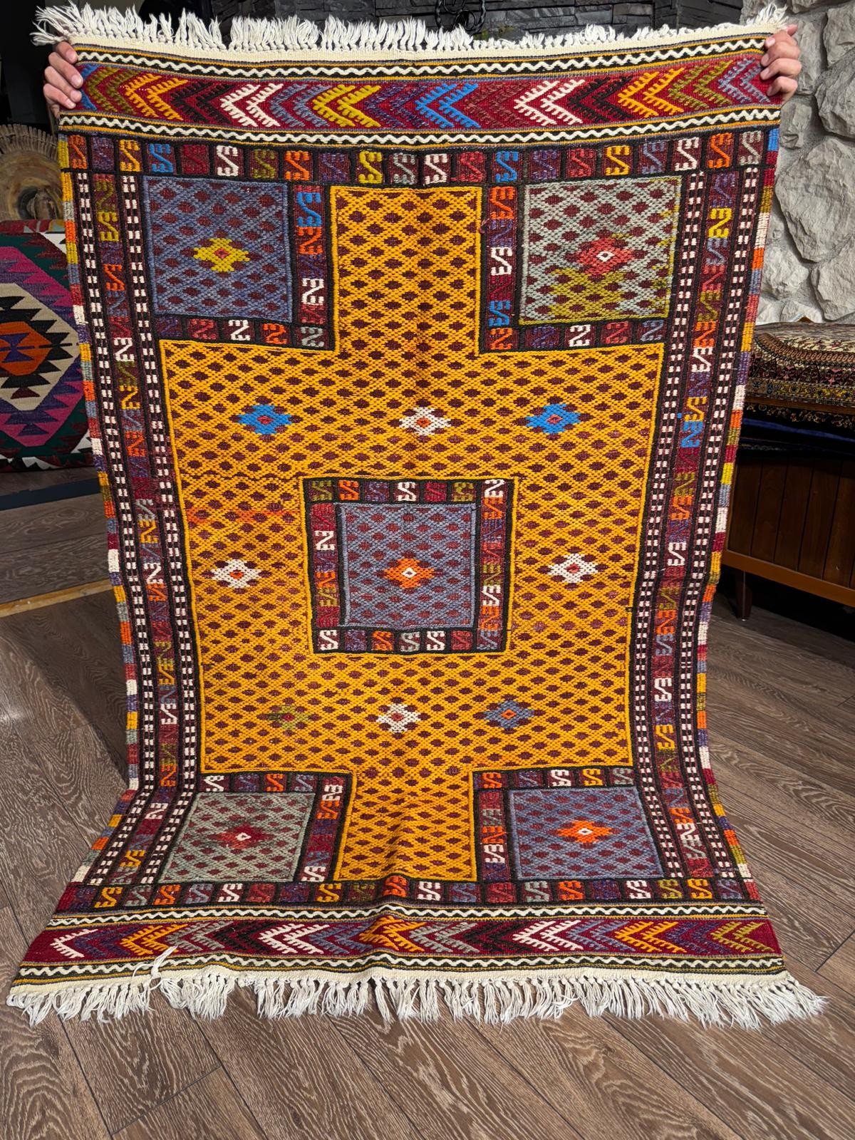 Fethiye El Dokuma Cicim Kilim – Kirman Yün, Kök Boyalı