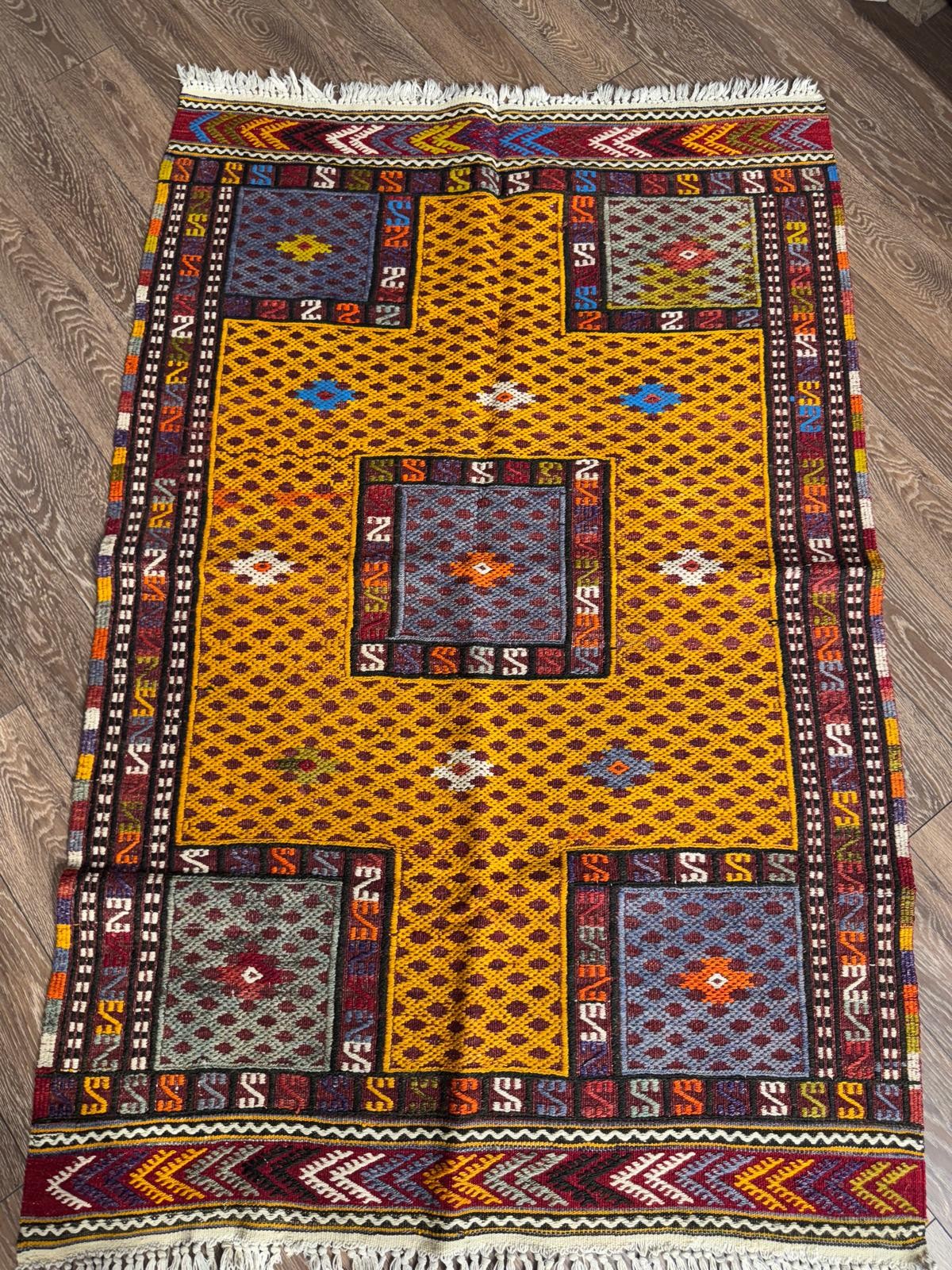 Fethiye El Dokuma Cicim Kilim – Kirman Yün, Kök Boyalı
