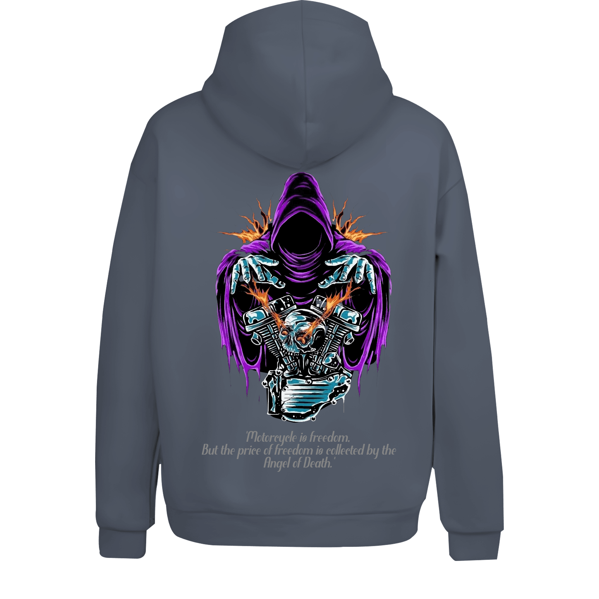 "Motorcycle is freedom,  But the price of freedom is collected by the Angel of Death." Ön  Ve Arka Baskılı Moto  Series(Unisex Hoodie)