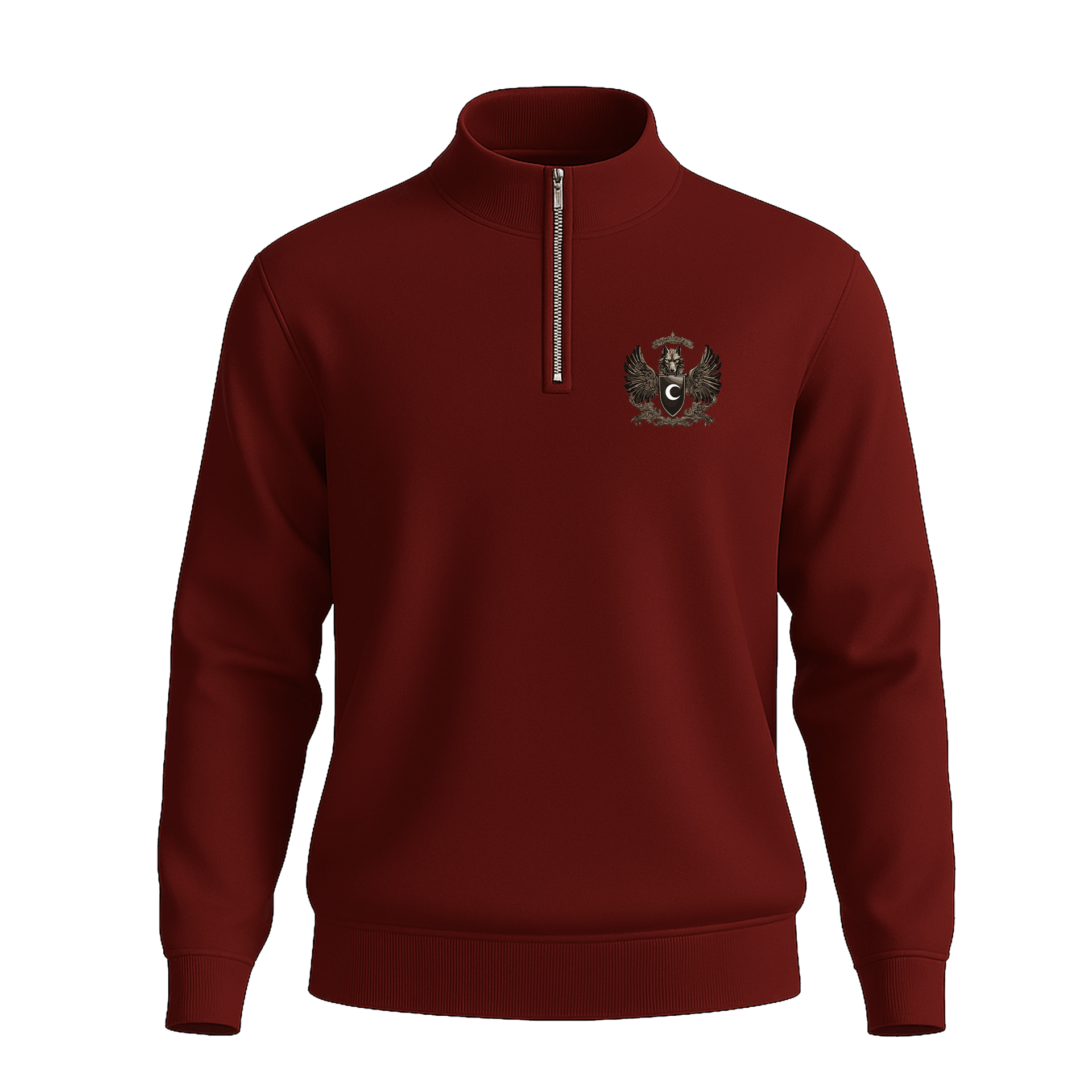 Kanatlı Kurt  Ön Ve Arka  Baskılı (Unisex Yarım Fermuarlı Sweat)
