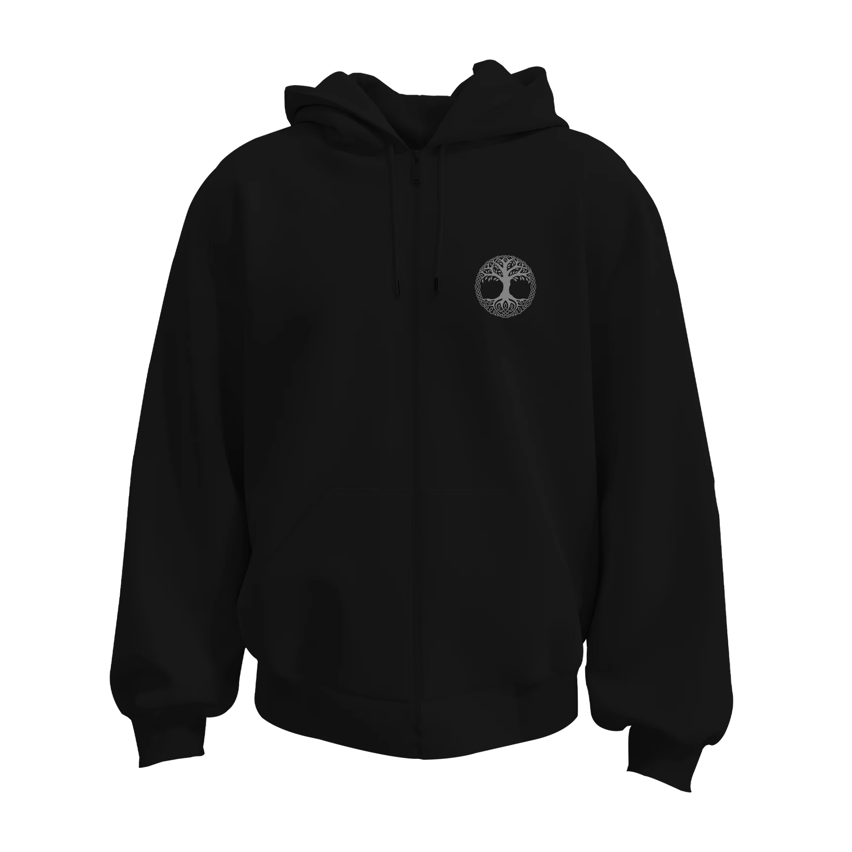 Ygdrasil  S Siyah  Ön ve Arka  BASKILI Fermuarlı Kapüşonlu ( Outlet Tek Beden) 