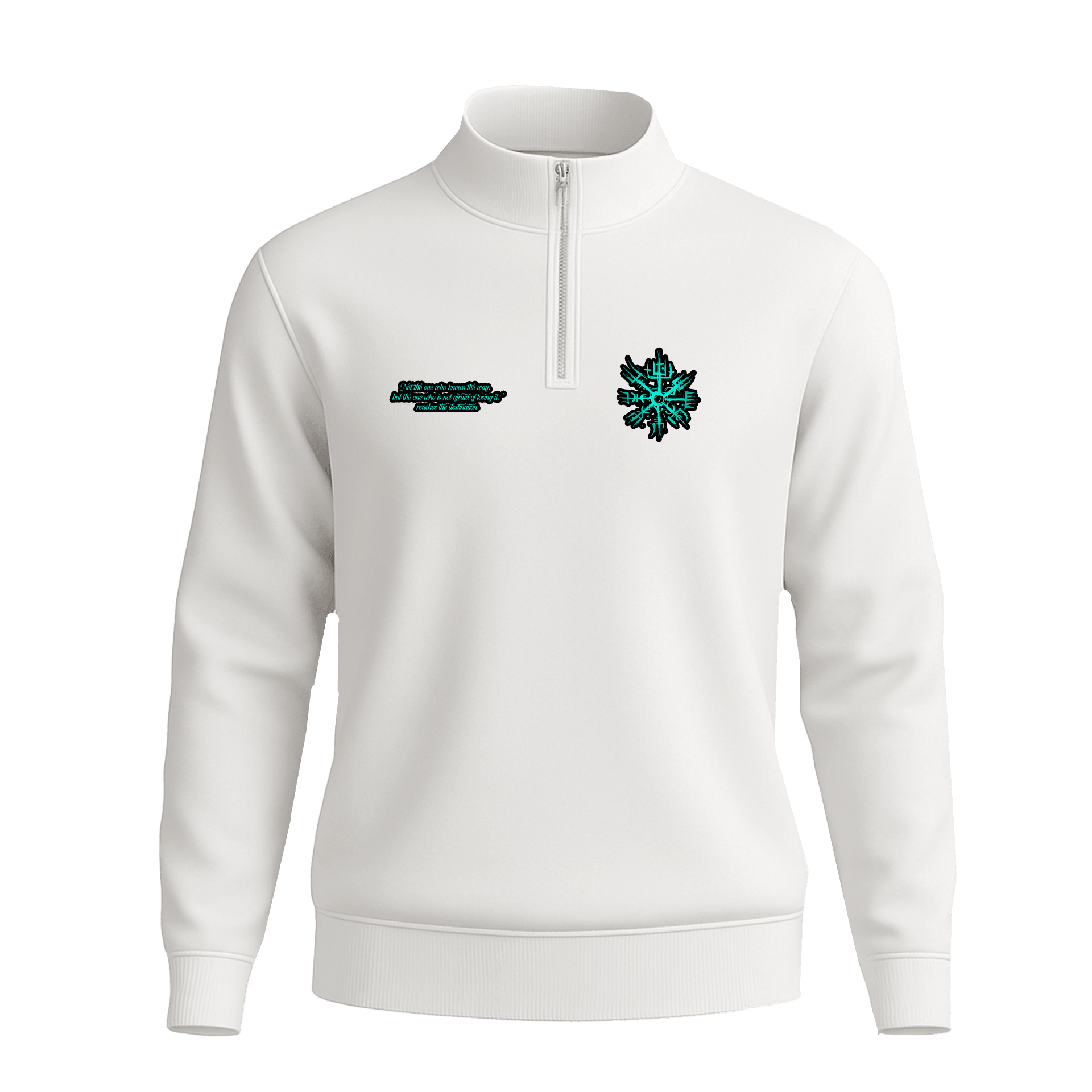Not the one who knows the way, but the one who is not afraid of losing it, reaches the destination Ön Ve Arka Baskılı Nordic Series    (Unisex Yarım Fermuarlı Sweat)