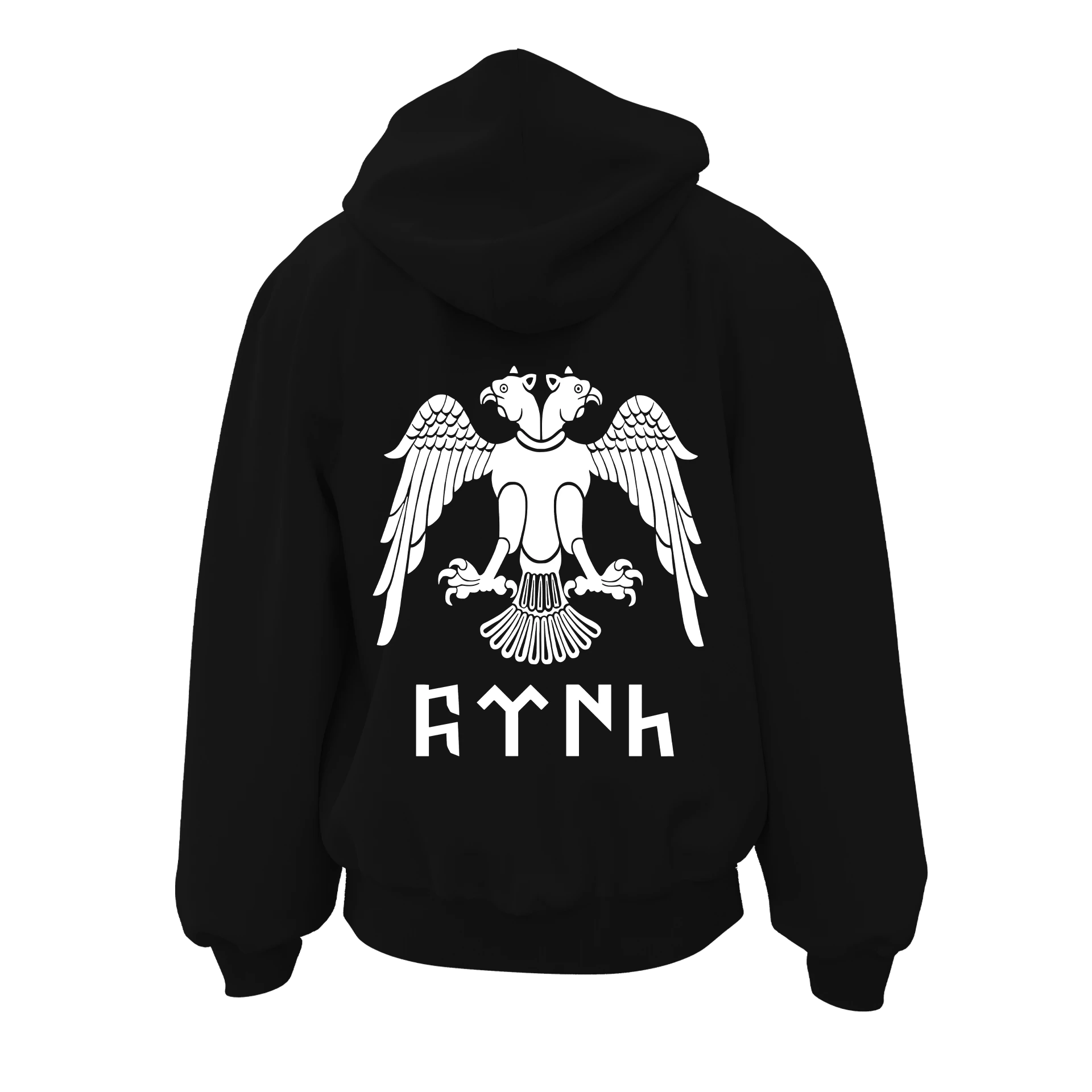 Selçuklu. Kartalı  Siyah  4XL Ön ve  Arka BASKILI Fermuarlı Kapüşonlu ( Outlet Tek Beden) 