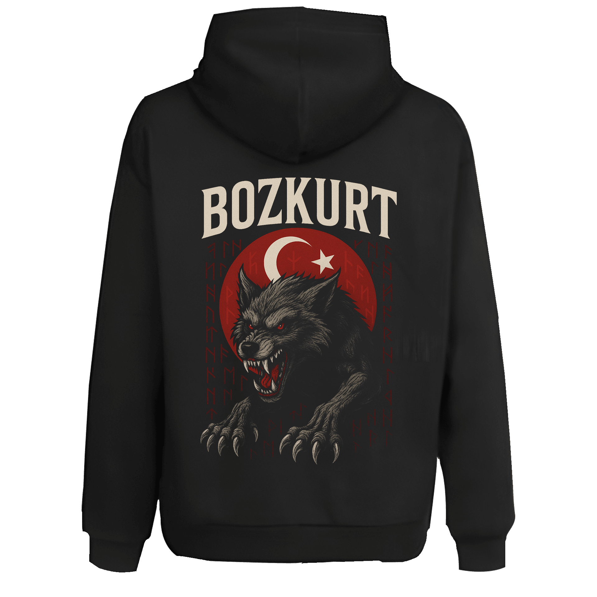 Kanlı Bozkurt Ön ve Arka Baskı Baskılı   (Unisex Kapüşonlu)