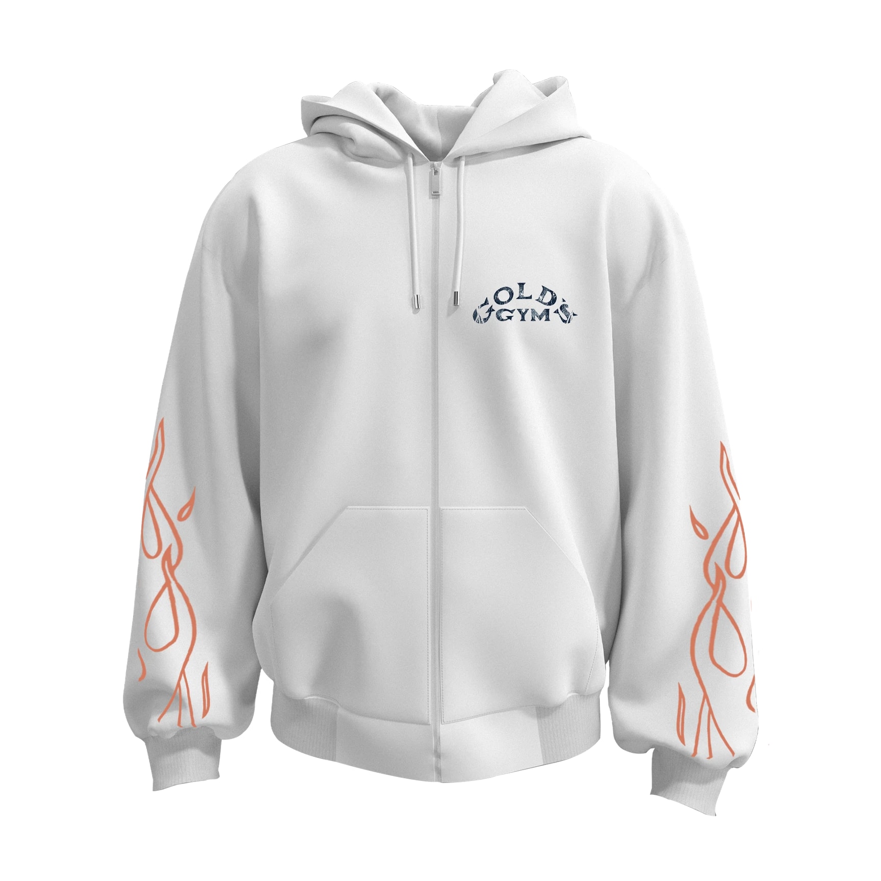 Gold Gym   S Beyaz  Ön ve  Arka BASKILI Fermuarlı Kapüşonlu ( Outlet Tek Beden) 