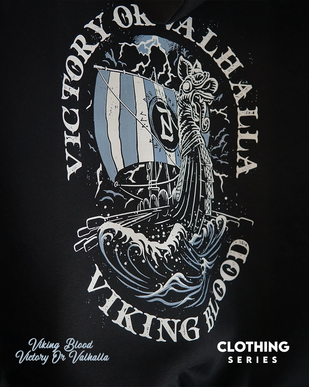   Viking Blood Victory Or Valhalla   Ön Ve Arka Baskılı  Nordic Series   (Unisex Hoodie )