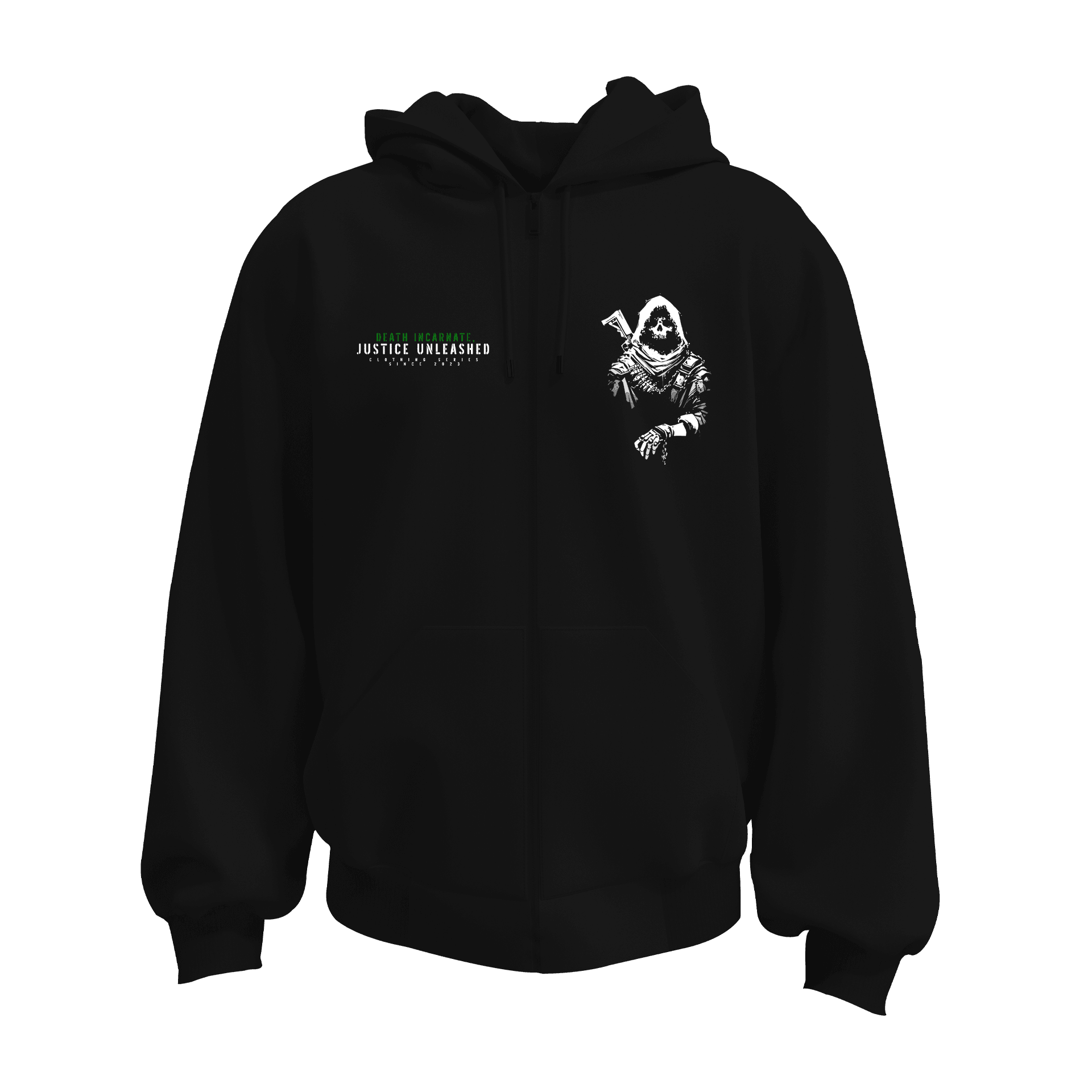 Death incarnate, justice unleashed   Ön ve Arka  Baskılı  Warrior Series (Unisex Fermuarlı Hoodie )