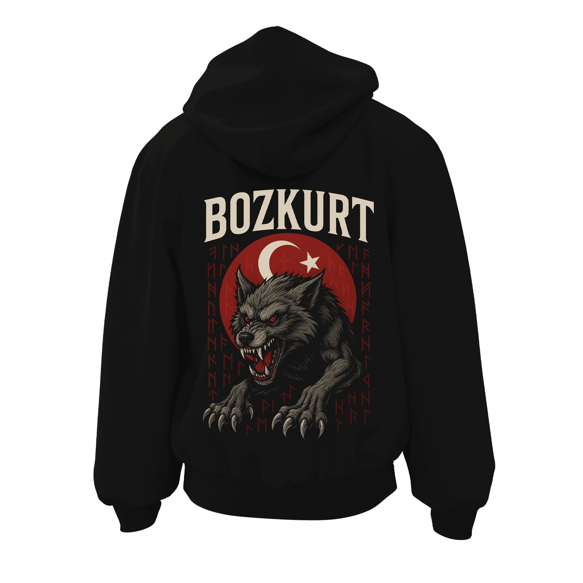 Kanlı Bozkurt  Ön ve Arka Baskı Baskılı   (Unisex Fermuarlı Hoodie )